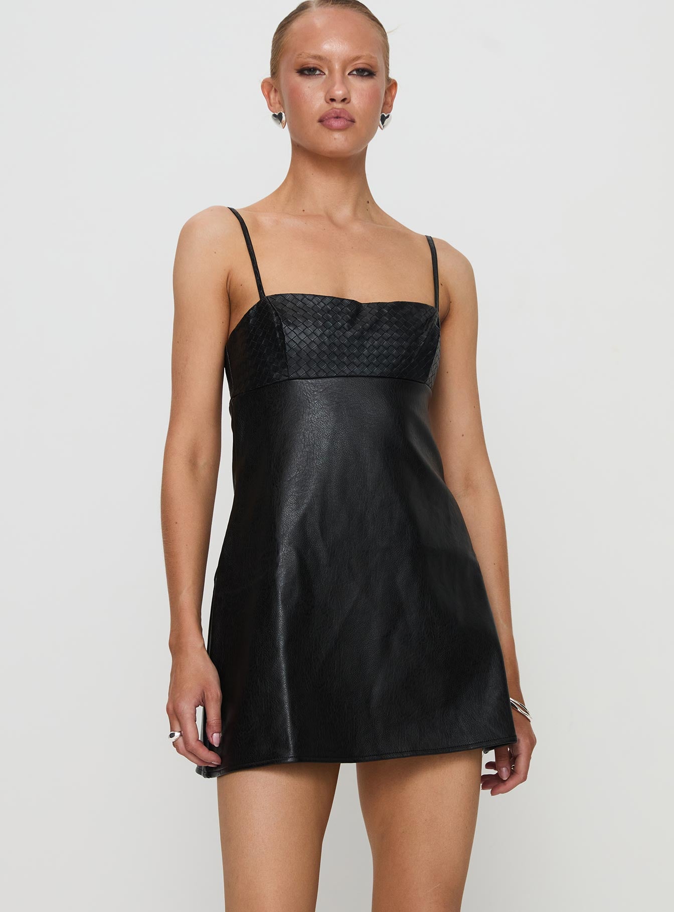 Isak Woven Faux Leather Mini Dress Black Cheap Outlet Store