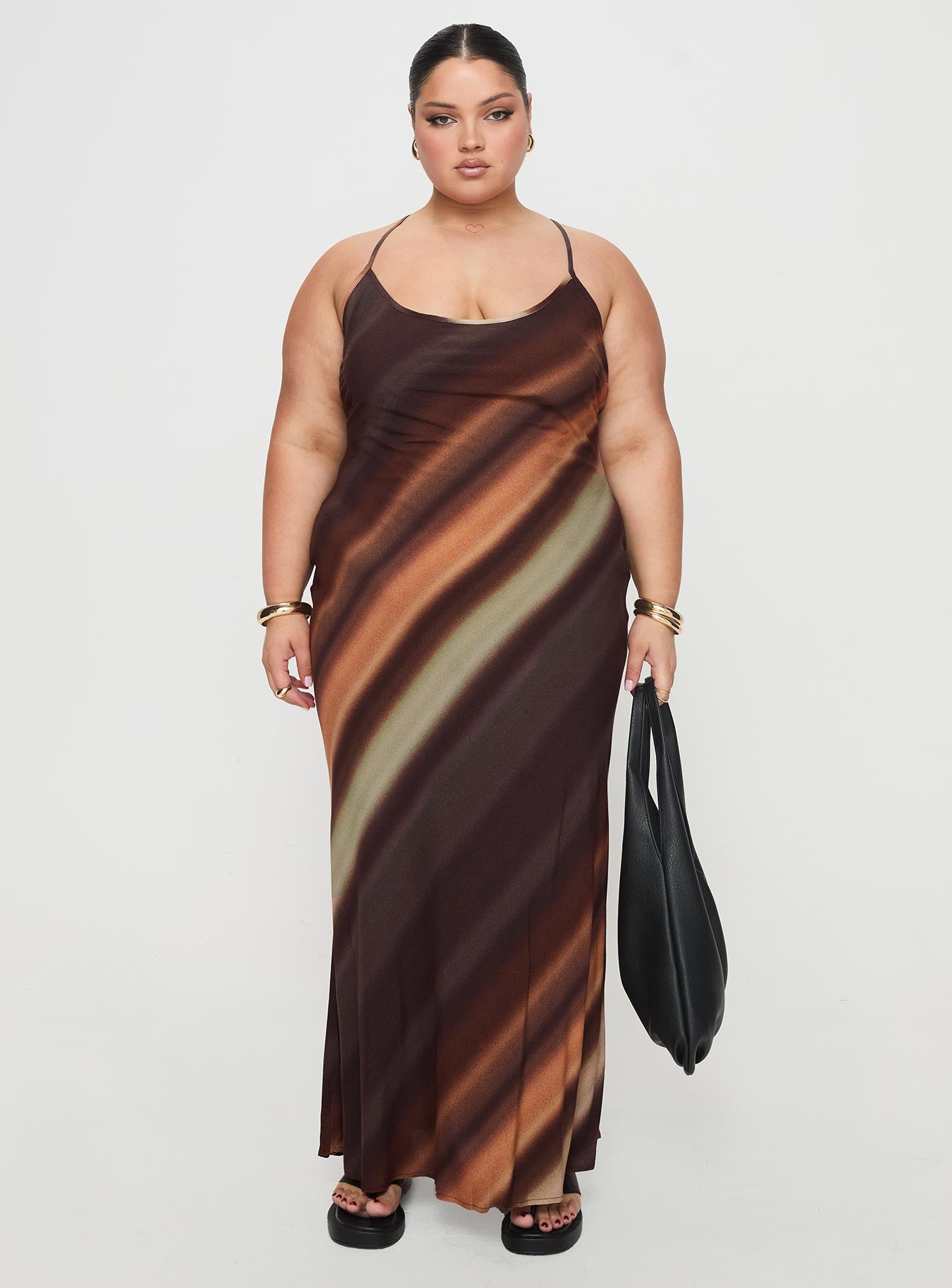 Otillie Maxi Dress Brown Multi Curve Store Sale