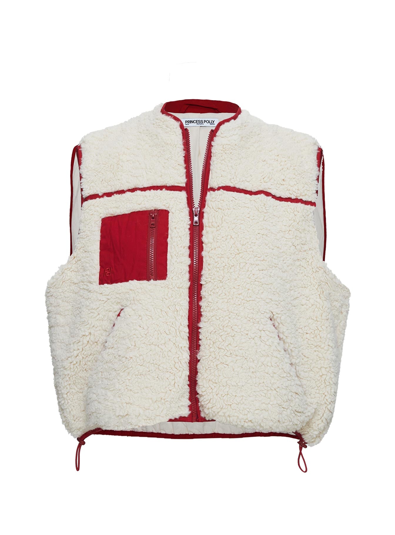 Senna Sherling Vest Jacket Cream / Red Free Shipping Browse