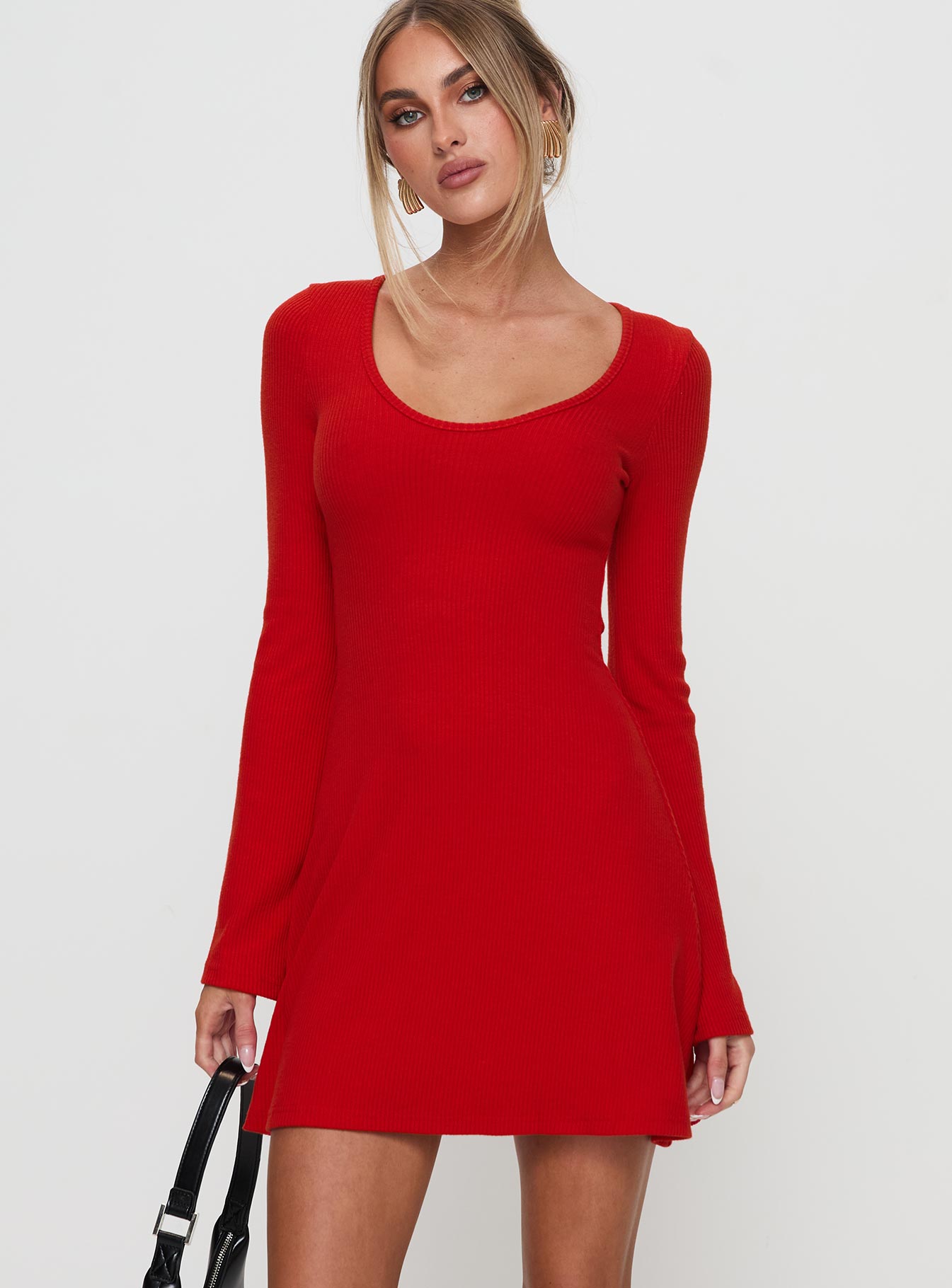 Best Interest Long Sleeve Mini Dress Red Fashionable