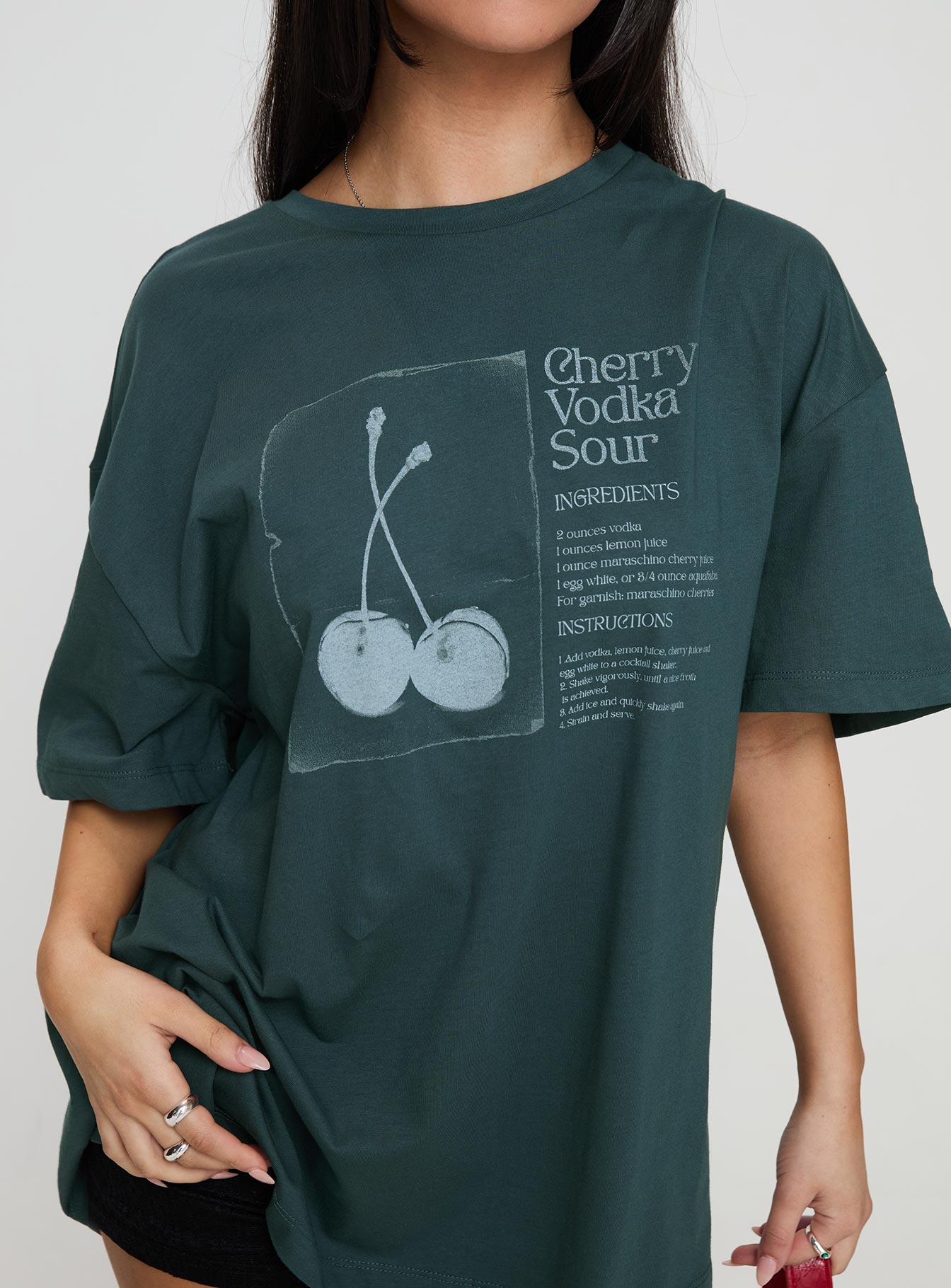 Sour Cherry Oversized Tee Moss Green Free Shipping For Sale