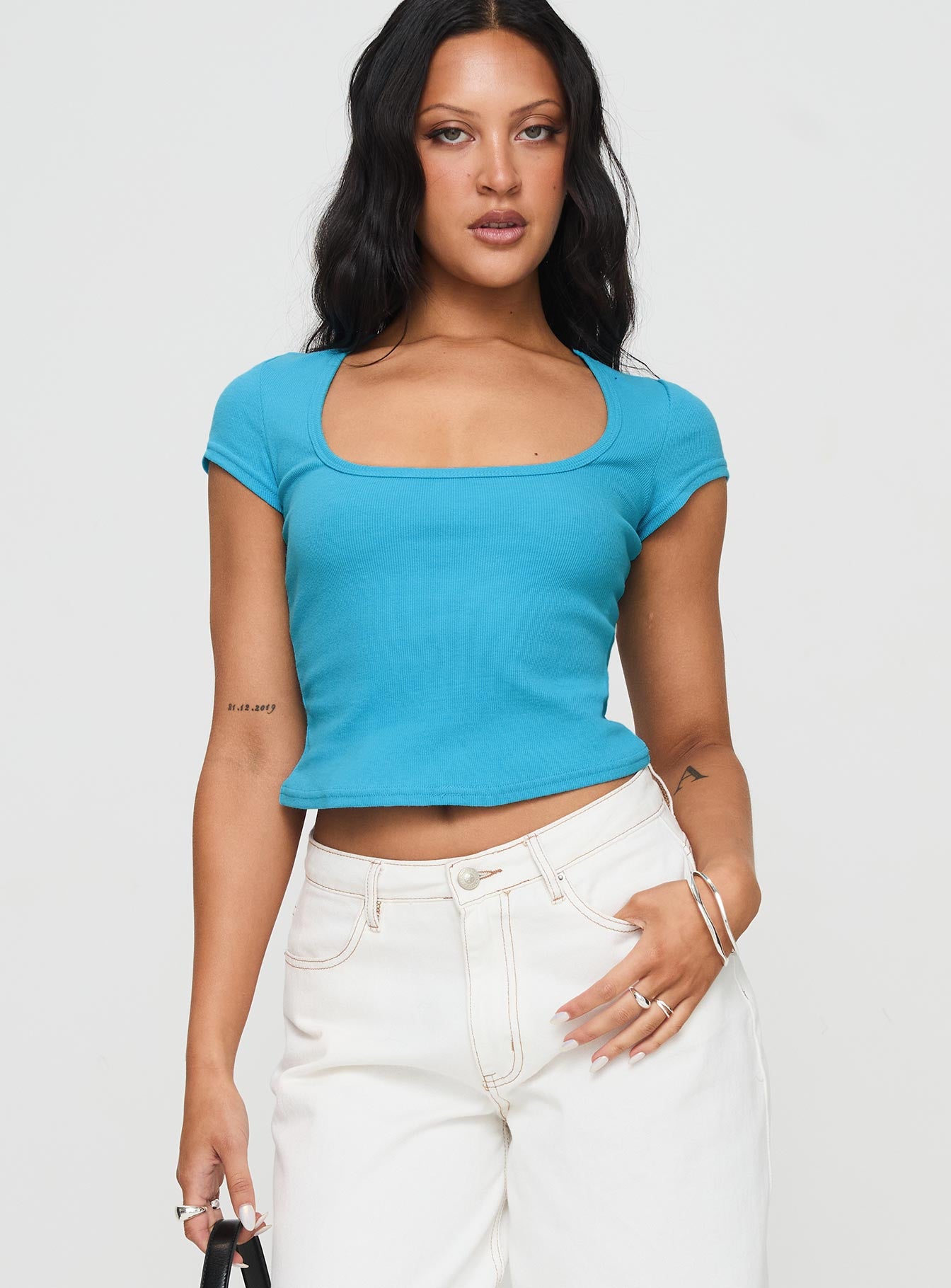 Baseline Square Neck Rib Top Blue Clearance Recommend