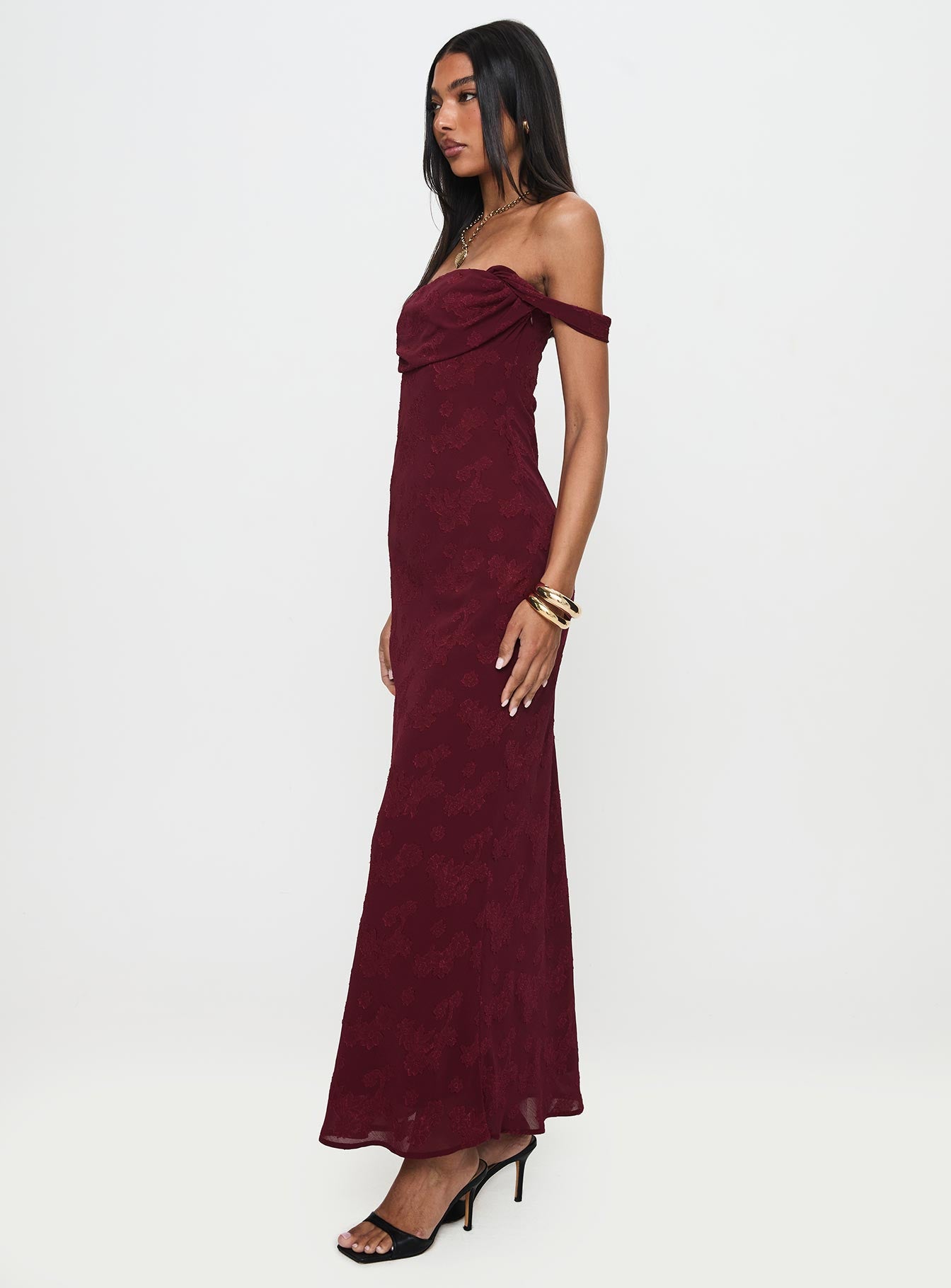 Azura Off The Shoulder Maxi Dress Burgundy Cheap Purchase