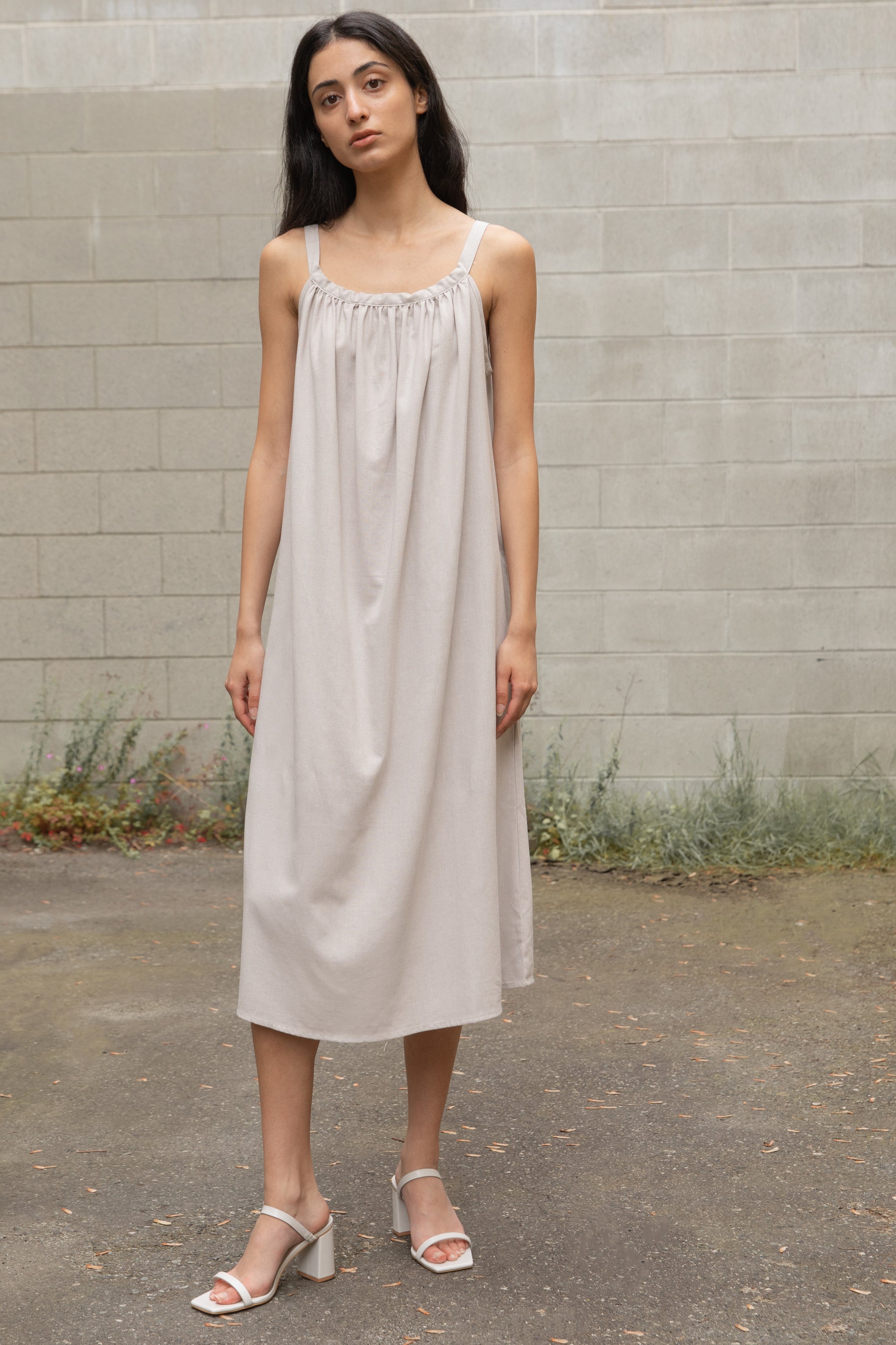 LINEN BLEND MIDI DRESS Reliable