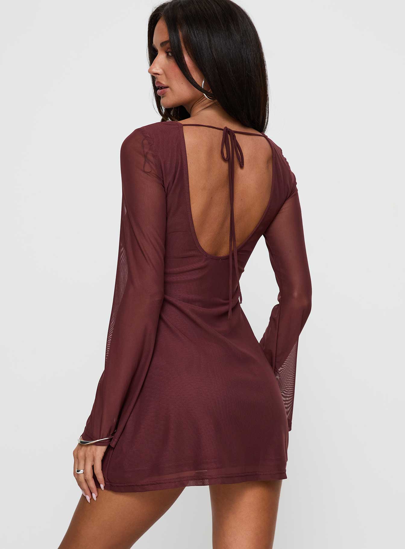 Artique Long Sleeve Mini Dress Brown Discount Tumblr