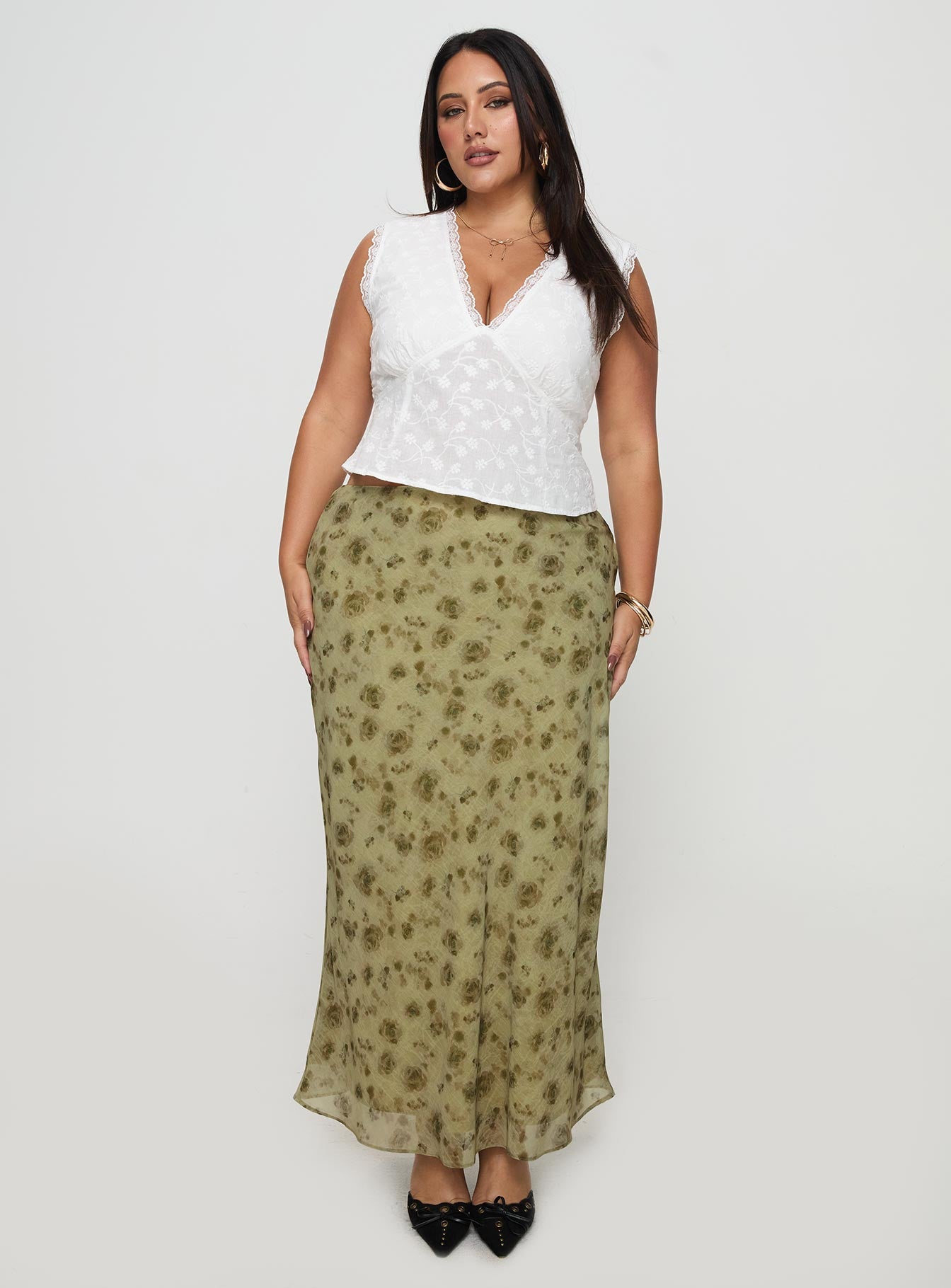 Piazia Maxi Skirt Green Curve Official For Sale