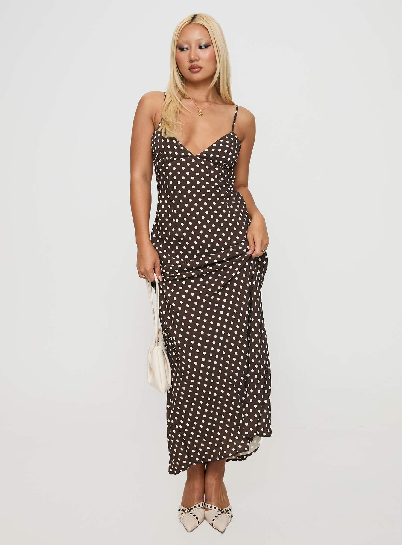 Jorjana Polka Maxi Dress Brown / White Outlet Best Sale