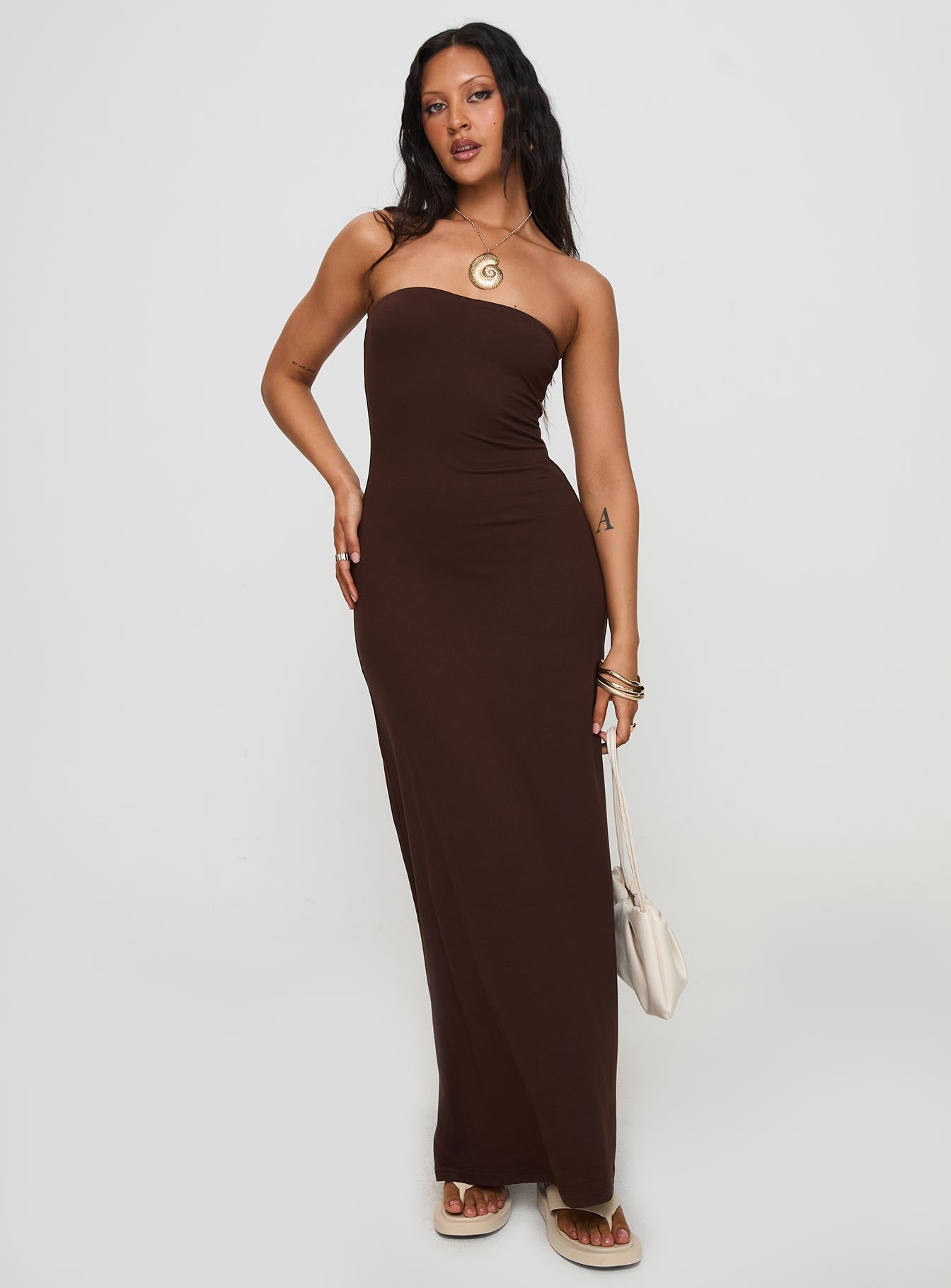 Bellaire Strapless Maxi Dress Brown Sale Supply