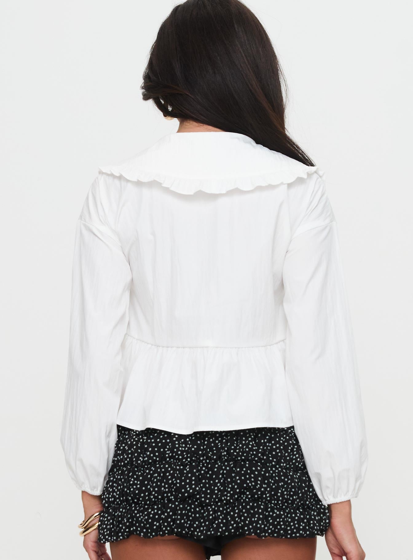 Floating Along Collared Long Sleeve Top White Sale Cheap Pices