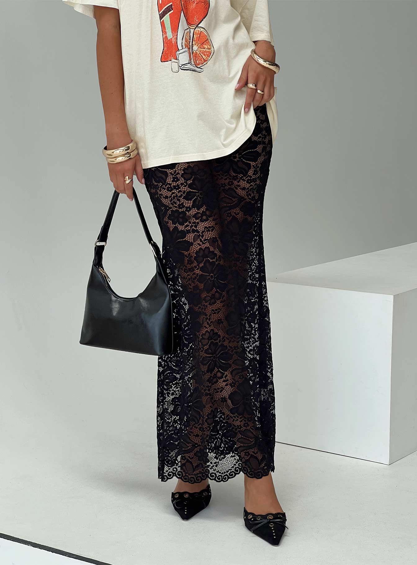 Lombardio Lace Maxi Skirt Black Petite Online Cheap Online