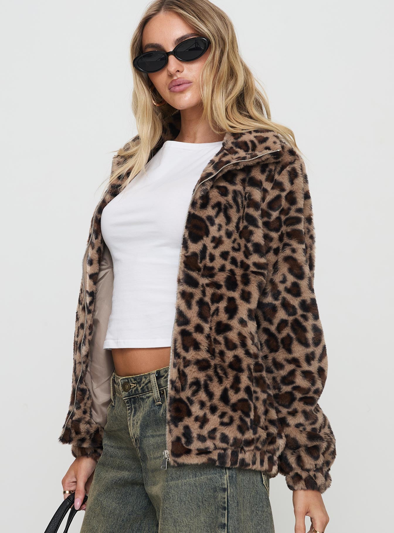 Caine Faux Fur Jacket Leopard Discounts Sale Online