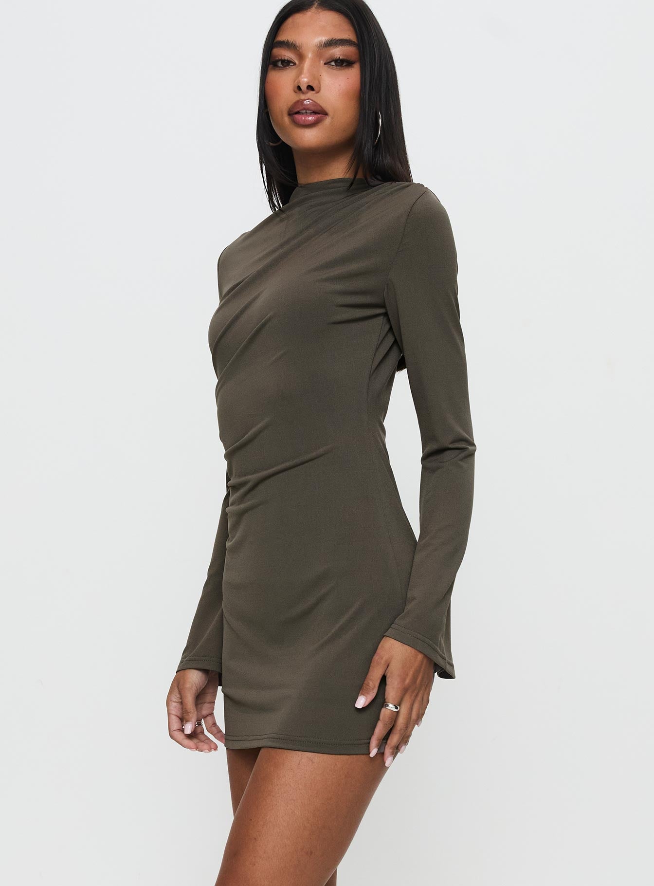 Arte Deco Long Sleeve Mini Dress Mocha Big Discount Online