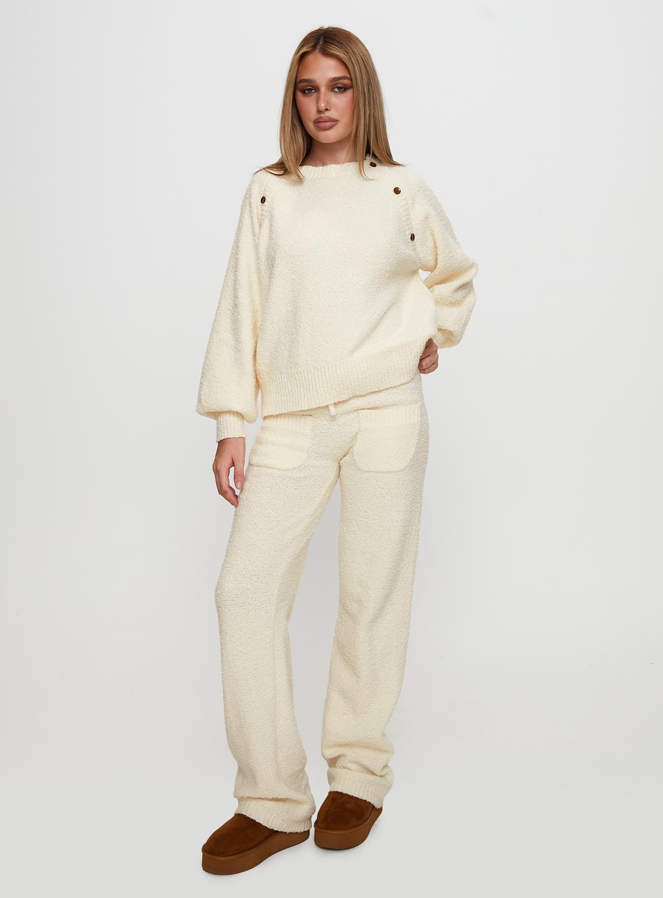 Susi Fluffy Knit Pant Ivory Get To Buy