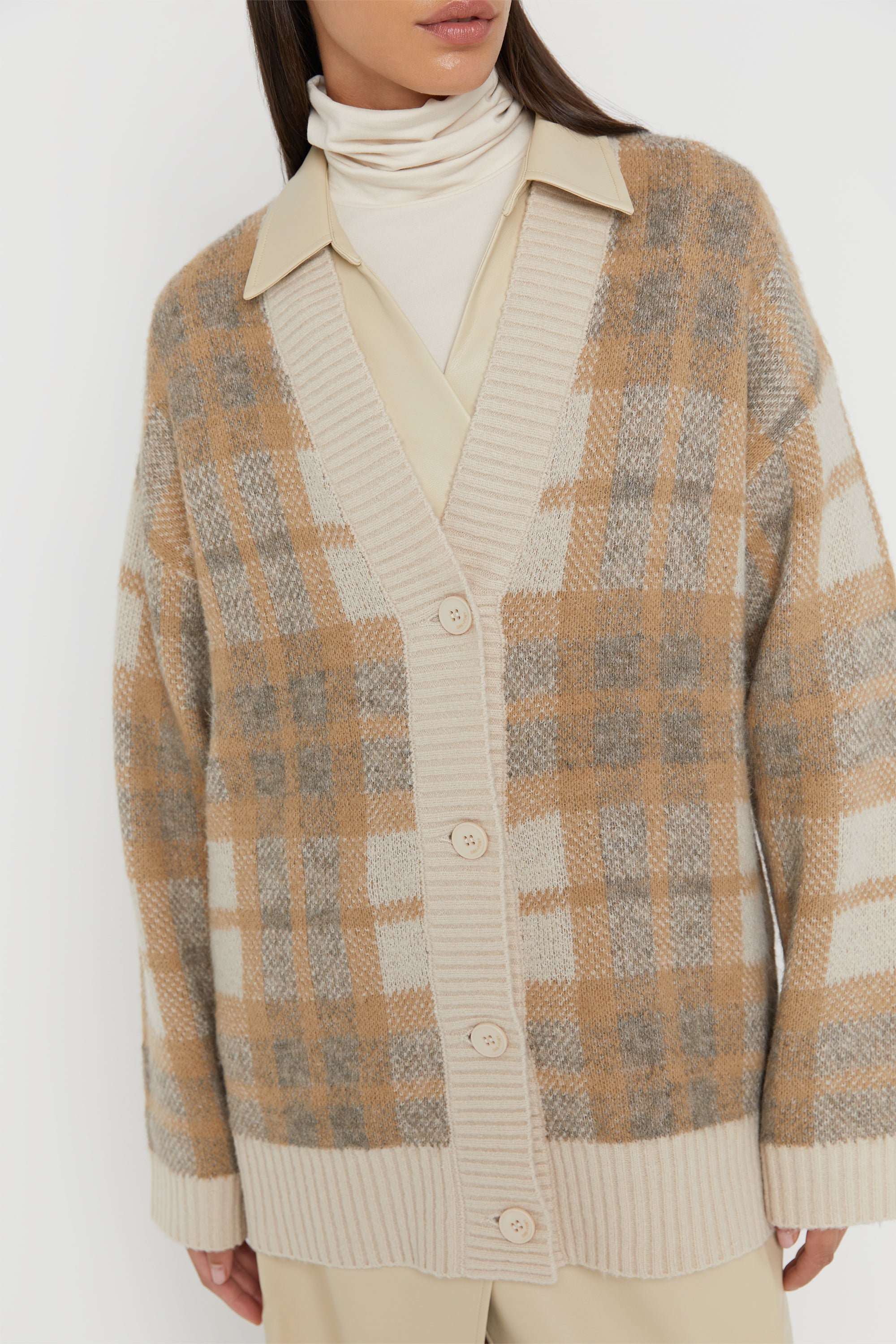 FUZZY OVERSIZED PLAID CARDIGAN Outlet The Cheapest