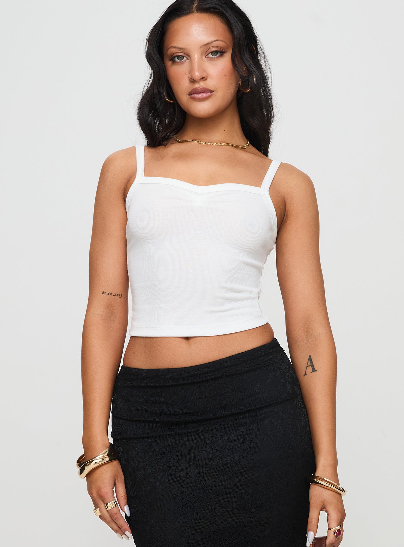 Essentials Ruched Rib Cami Top White Free Shipping Best Seller