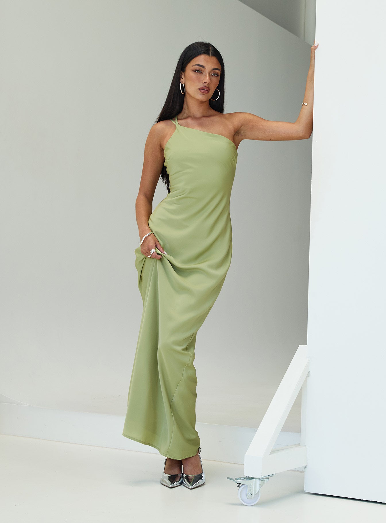 Nehemiah One Shoulder Maxi Dress Green 2025 New Cheap Pice