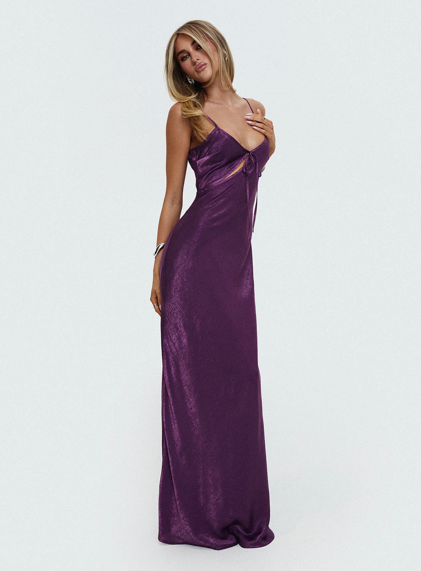 Linger Bias Cut Maxi Dress Purple Discount Cheapest