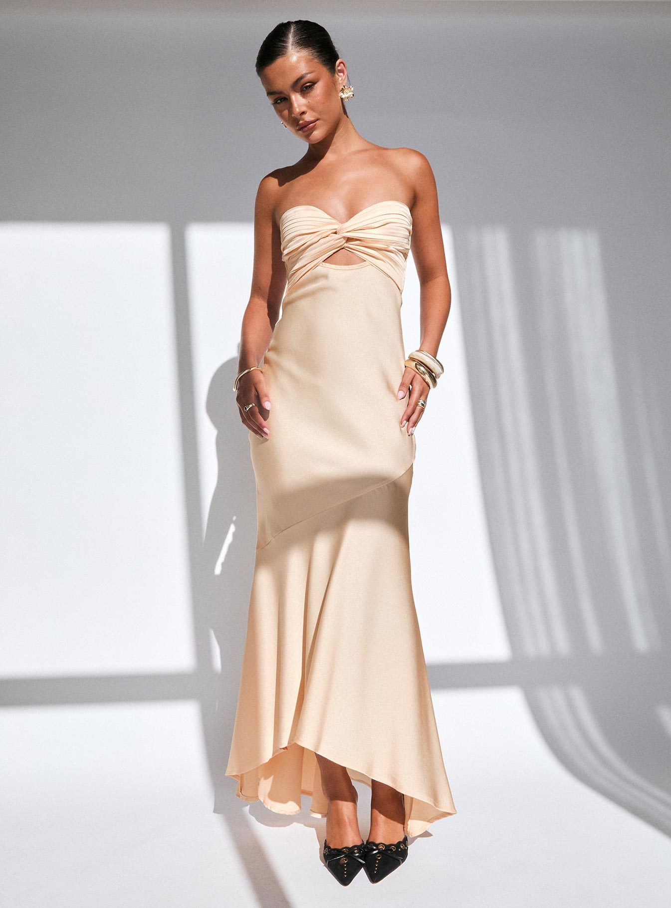 Stand A Chance Twist Detail Maxi Dress Champagne Newest For Sale