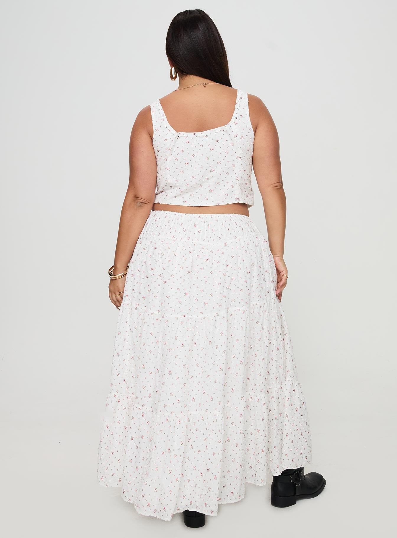 Cherry On Top Maxi Skirt White Floral Curve View Cheap Pice