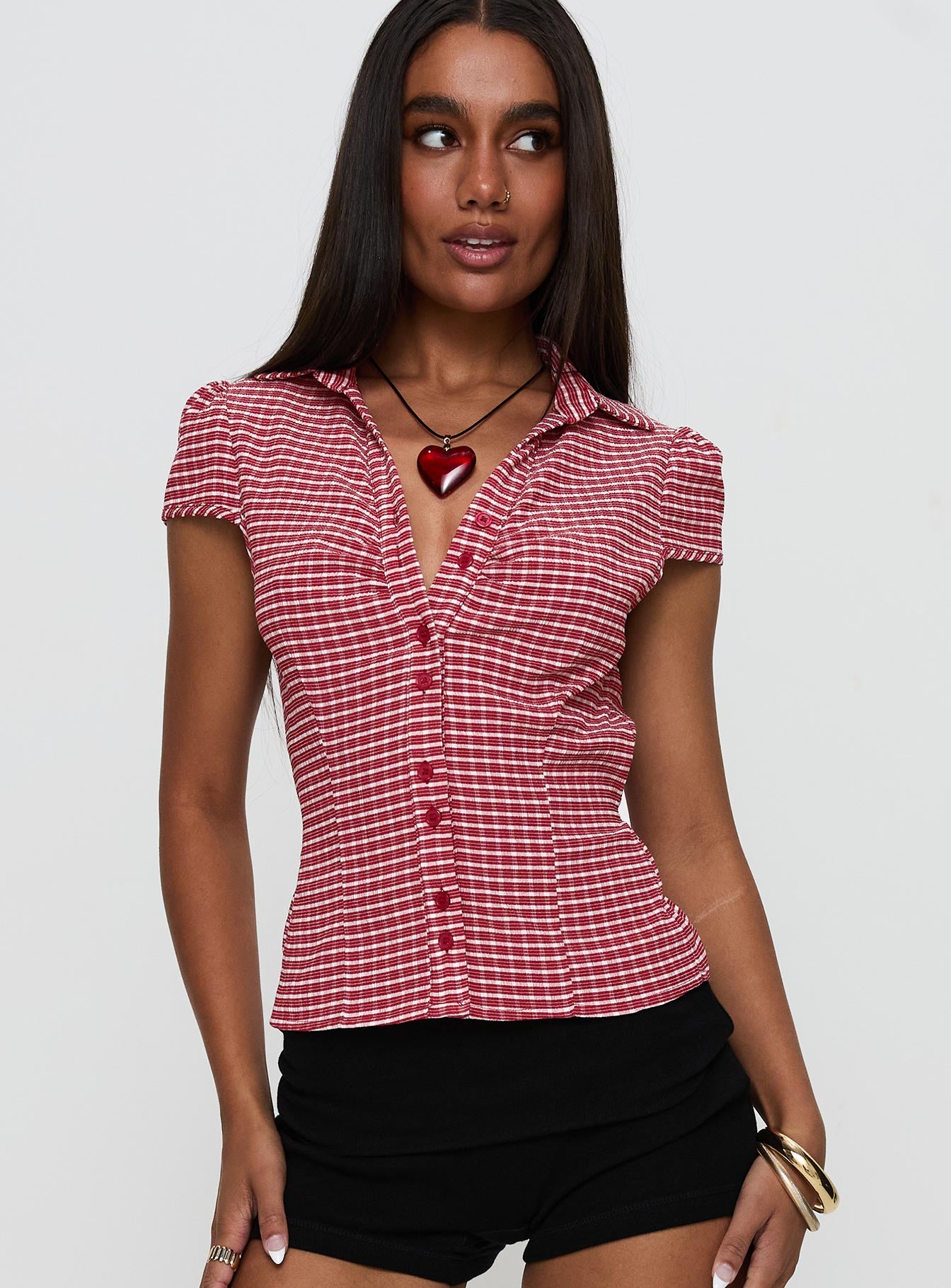 Arianwyn Top Red Check Discount Professional