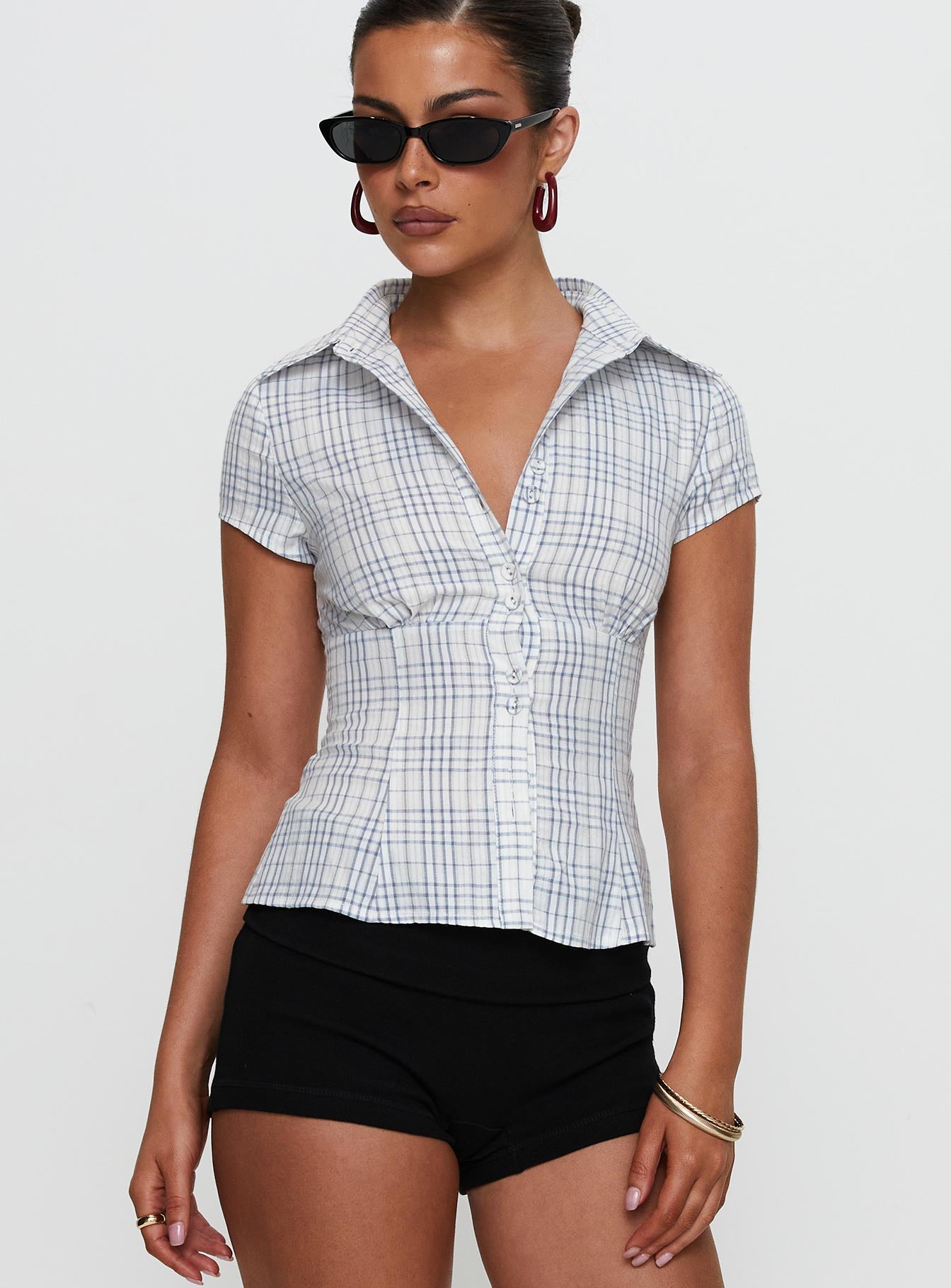 Cottesloe Blouse Top Blue Check 2025 Unisex