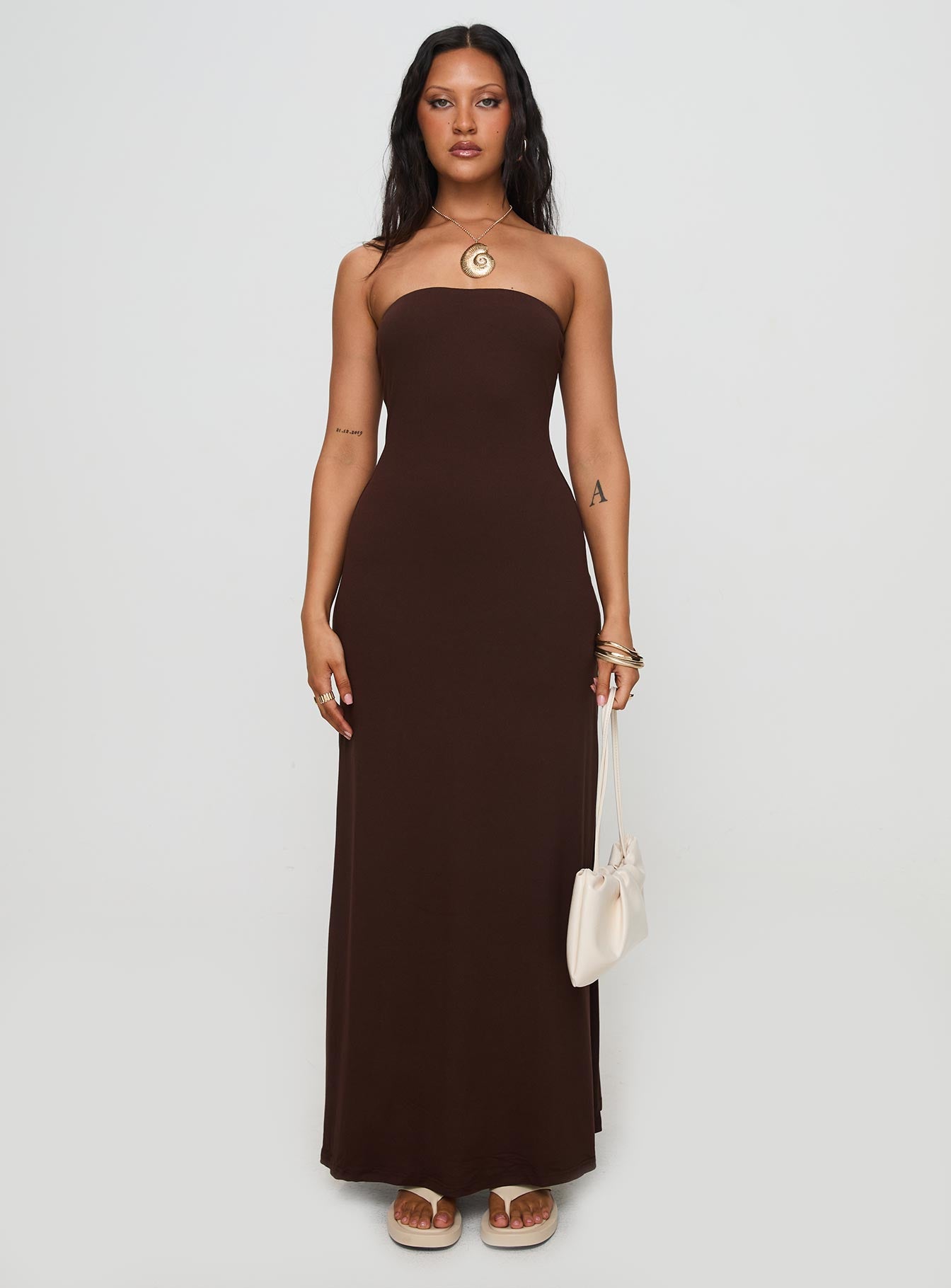 Bellaire Strapless Maxi Dress Brown Sale Supply