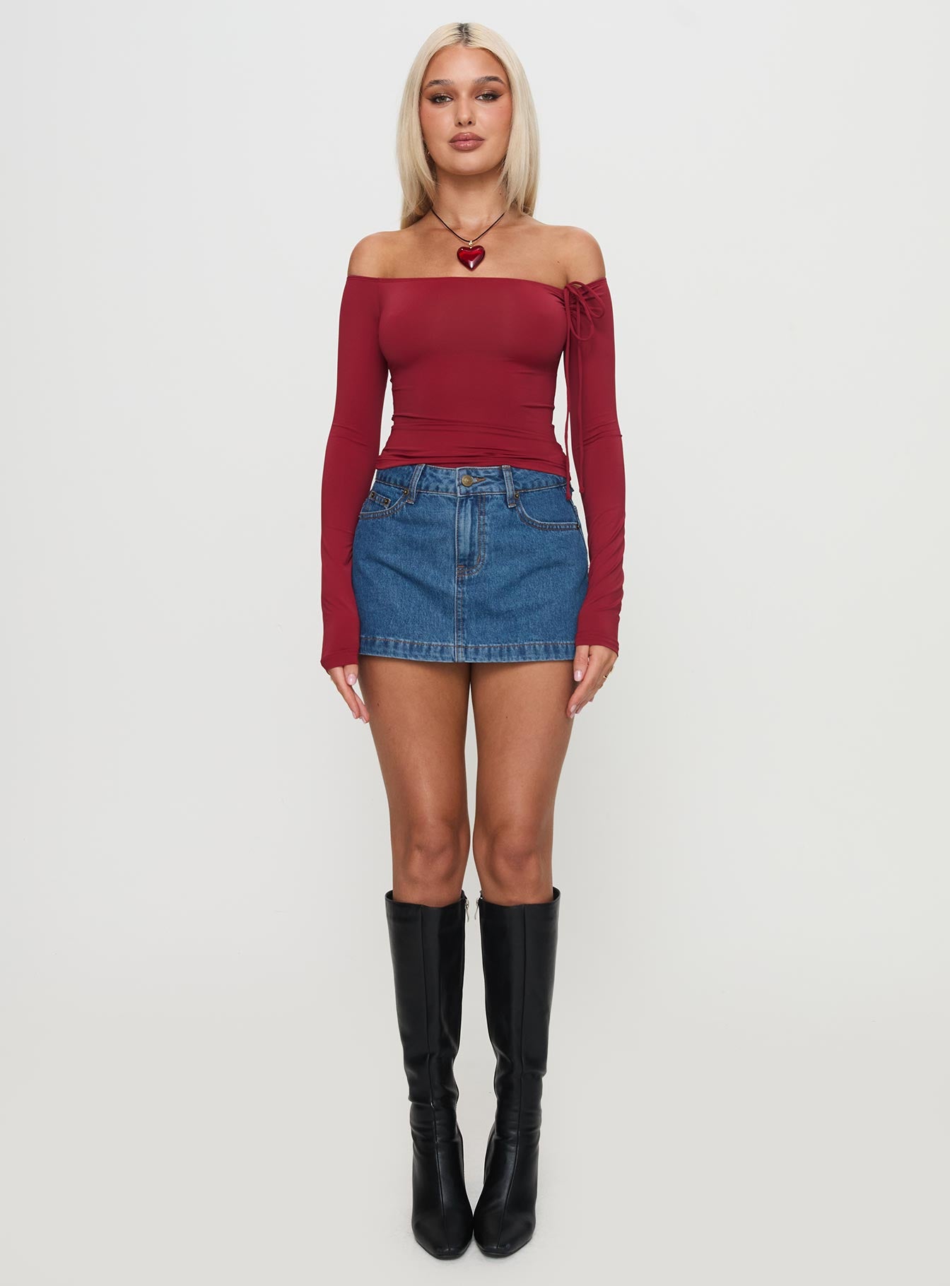 Where You At Off Shoulder Long Sleeve Top Red Cheap Pice Discount Authentic