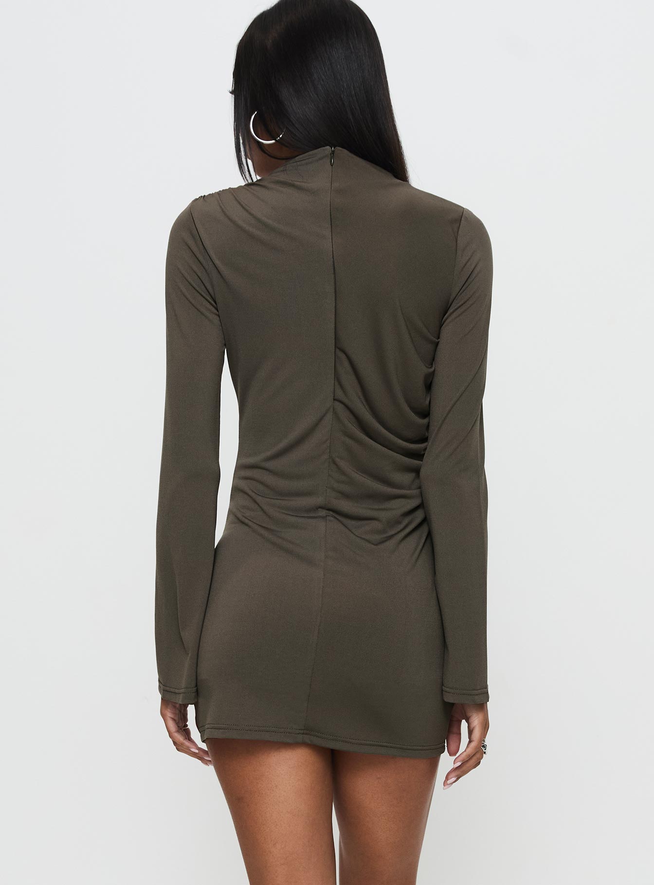 Arte Deco Long Sleeve Mini Dress Mocha Big Discount Online