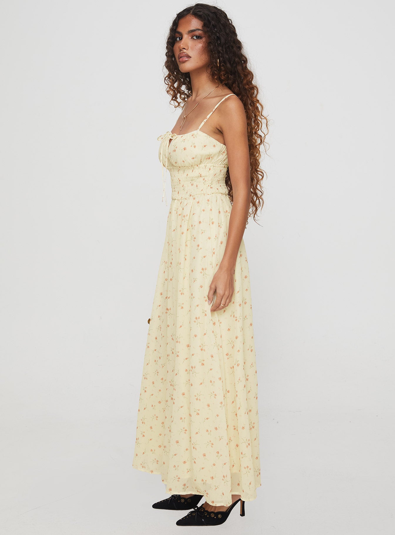 Pearle Shirred Maxi Dress Cream Floral Sale Fashion