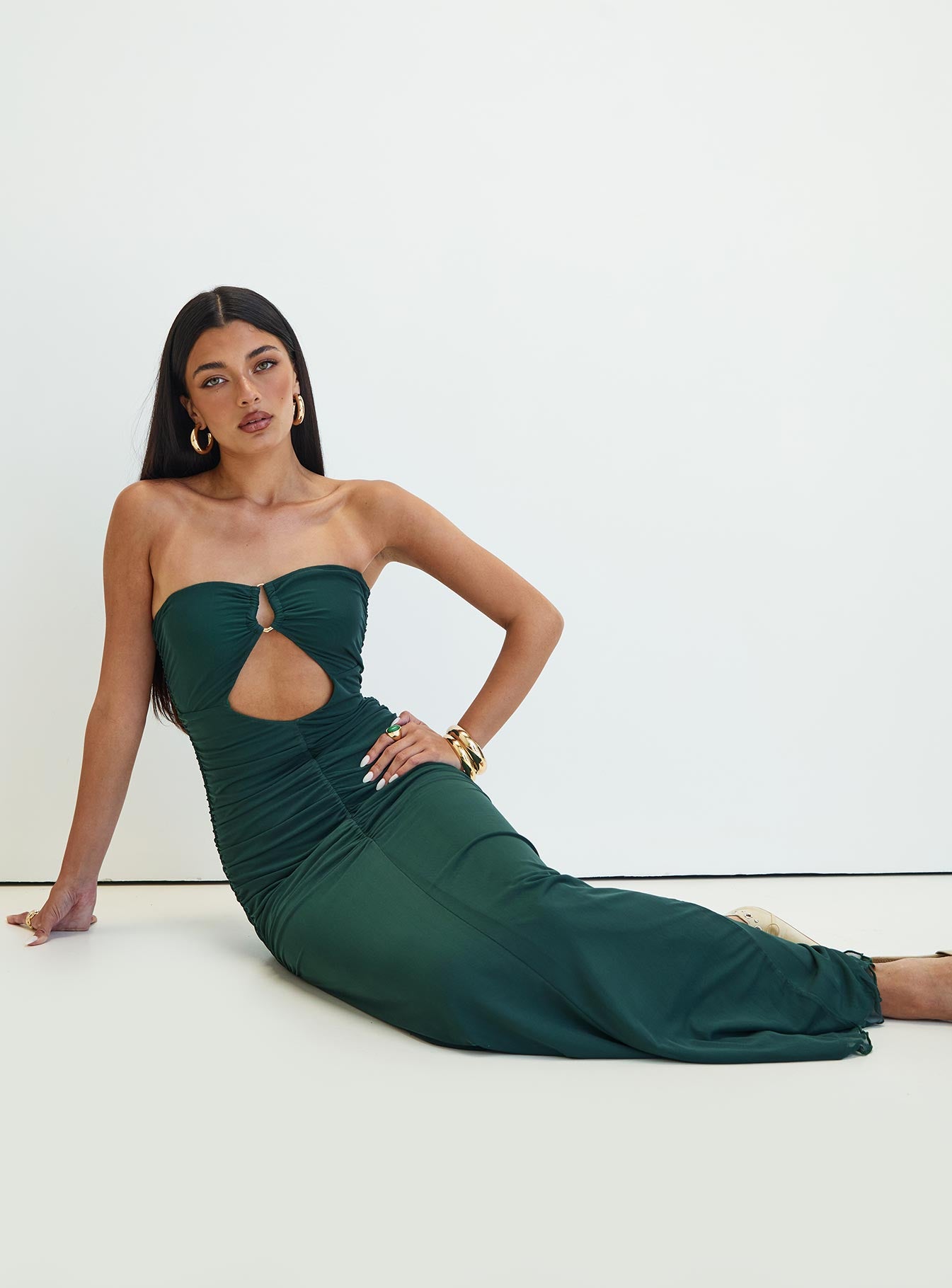 Gomeza Strapless Cut Out Maxi Dress Dark Green Free Shipping Low Pice Fee Shipping