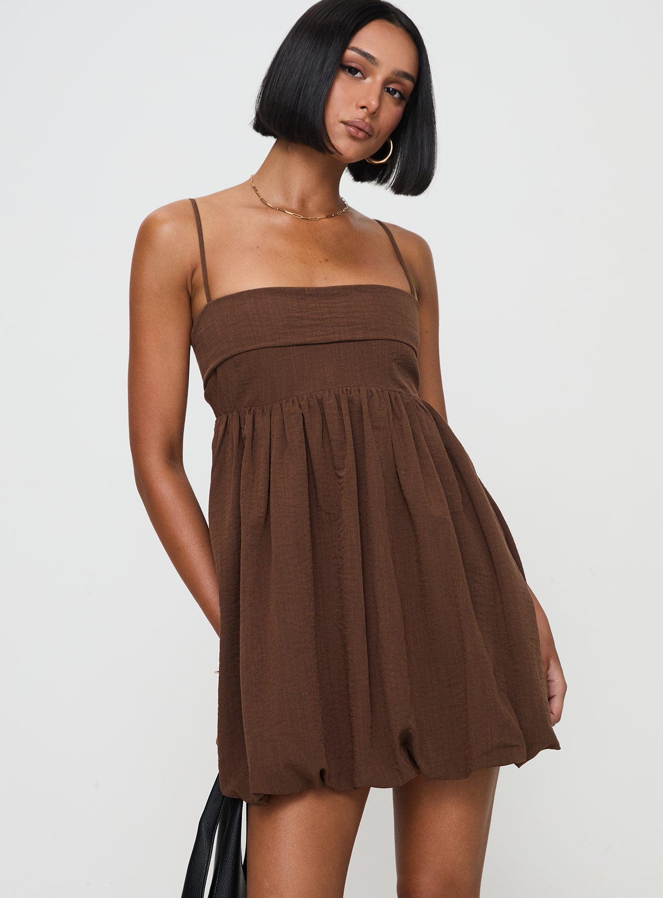 Layken Bubble Hem Mini Dress Chocolate Discount In China