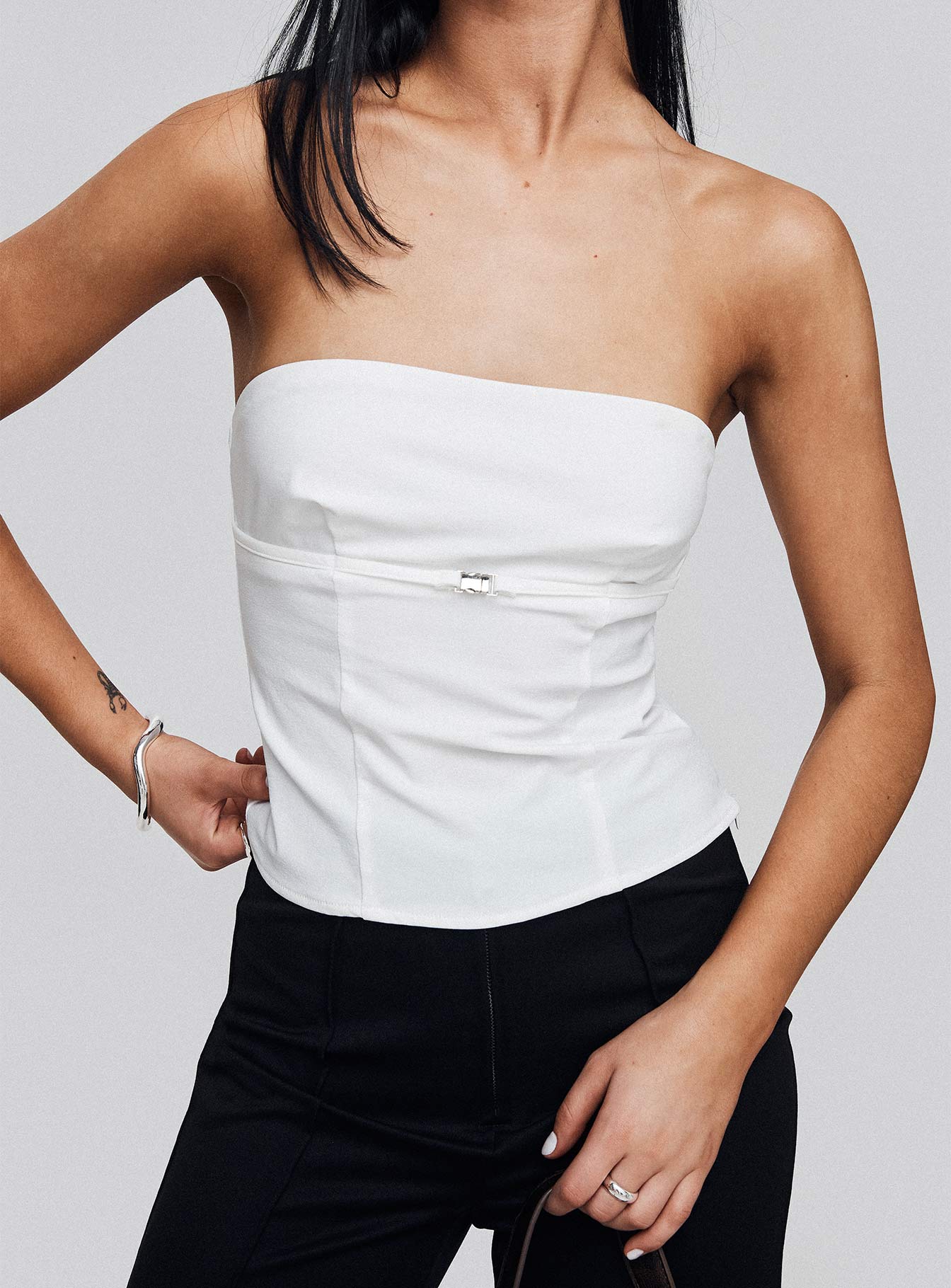 Flounce Strapless Top White Cheap Extremely