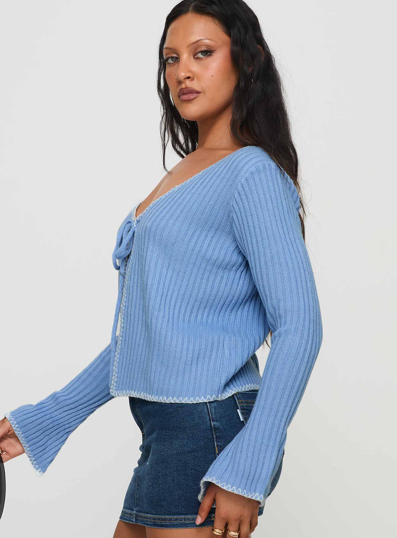 Jaimee Tie Up Knit Top Blue Buy Cheap 2025 Newest