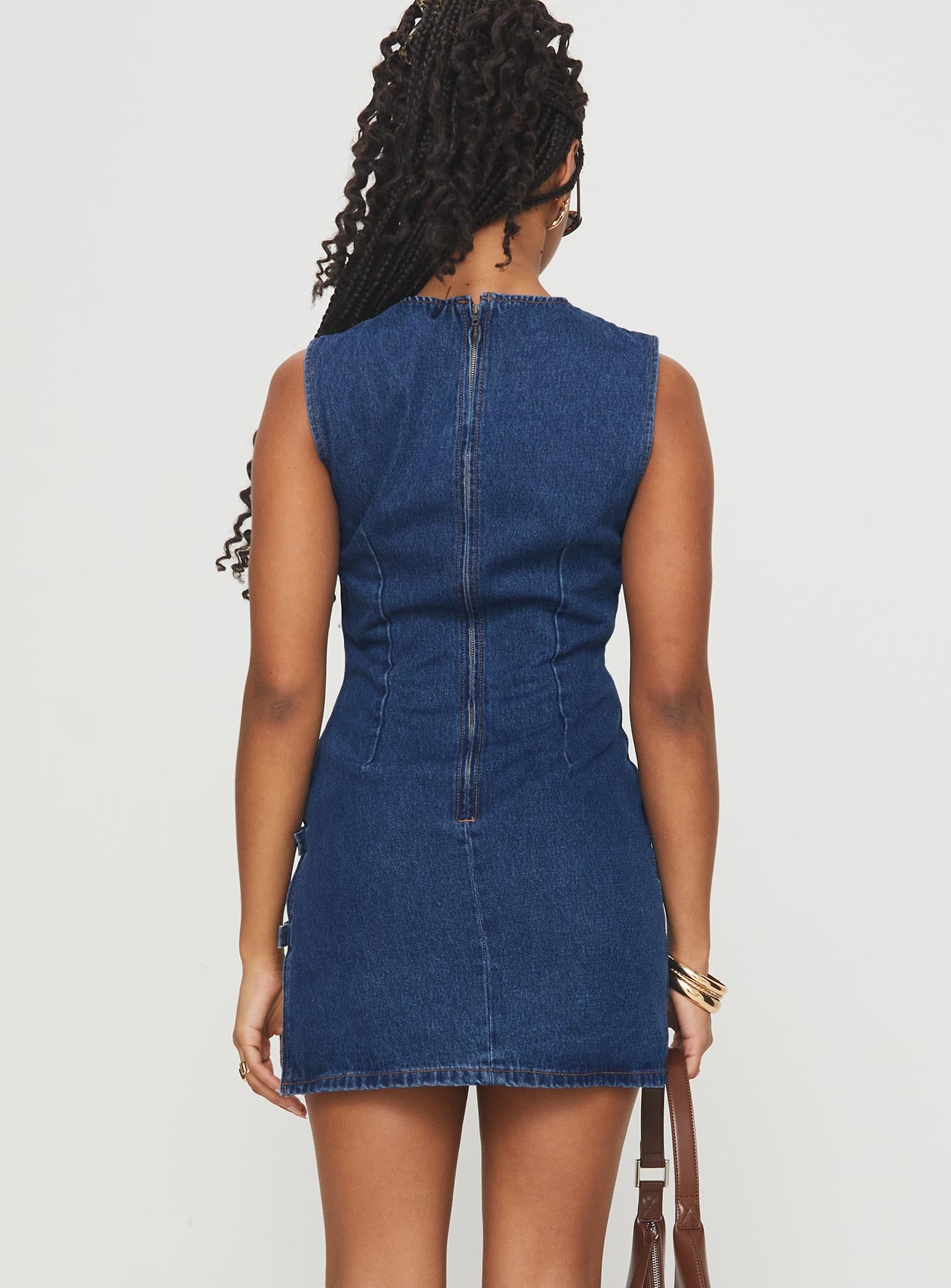 Eilein Sculpted Denim Mini Dress Dark Wash Sale 100% Authentic