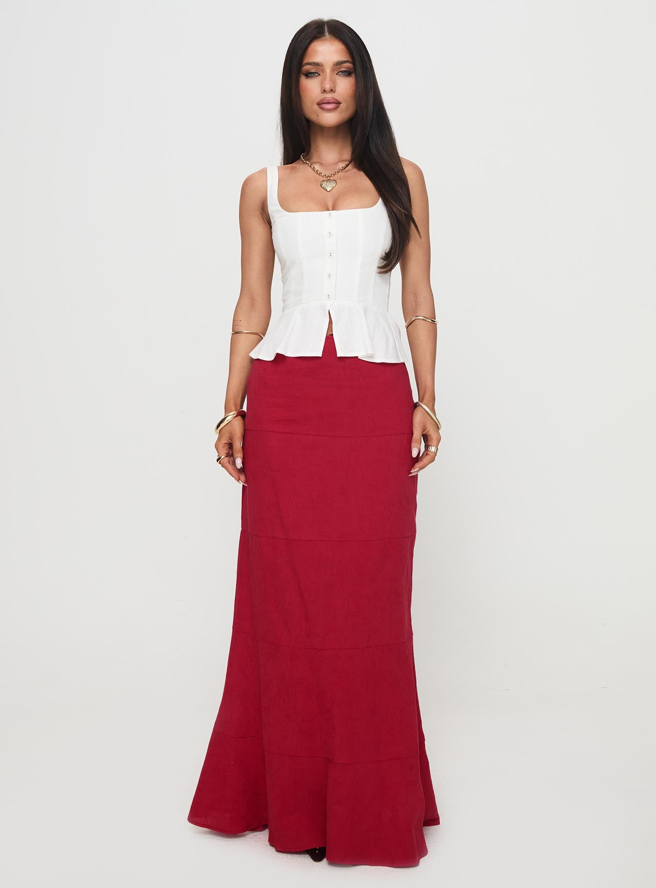 Raven Mid Rise Maxi Skirt Red Clearance Online Fake