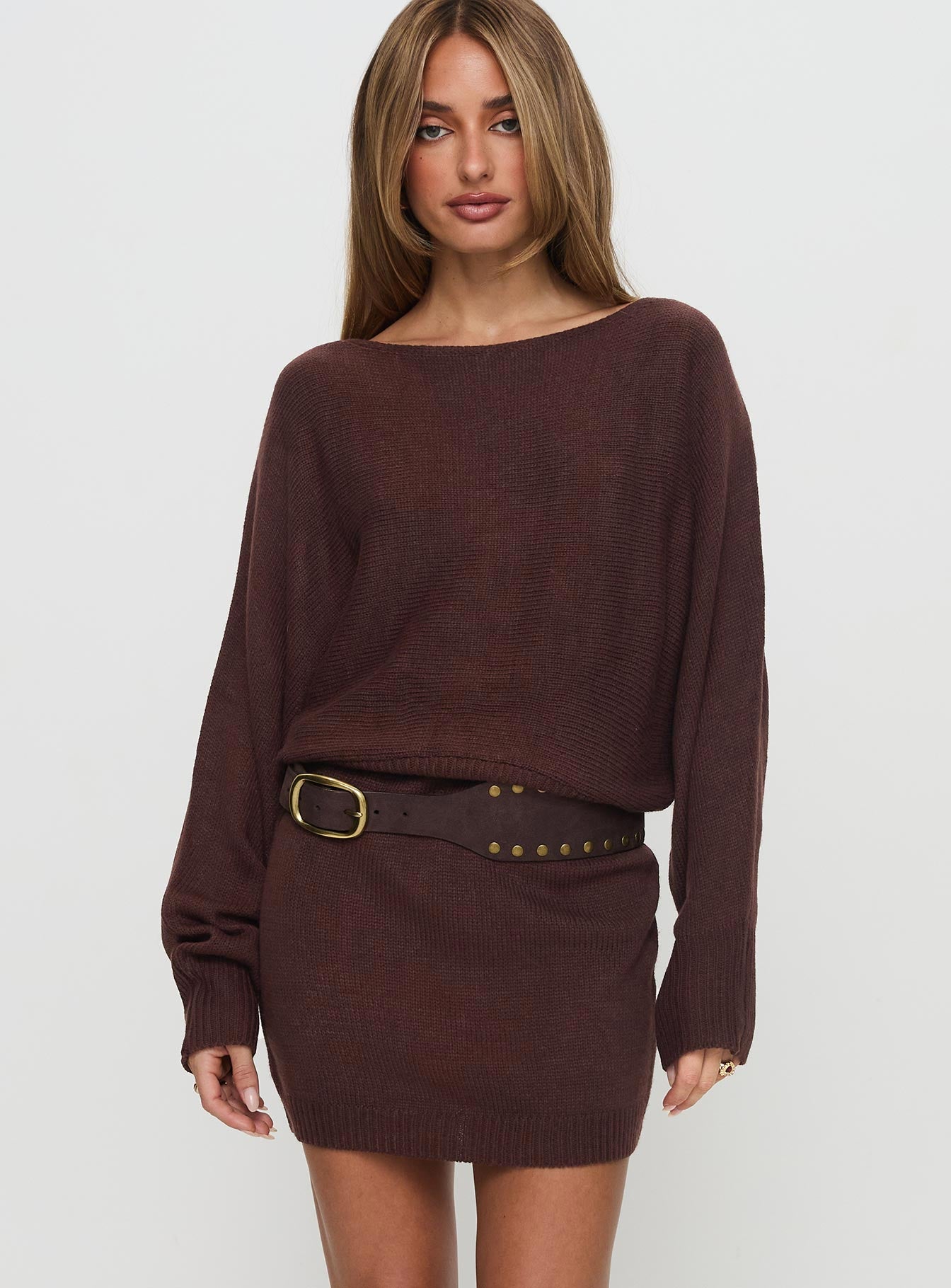 Bellamie Long Sleeve Mini Dress Chocolate Clearance Order