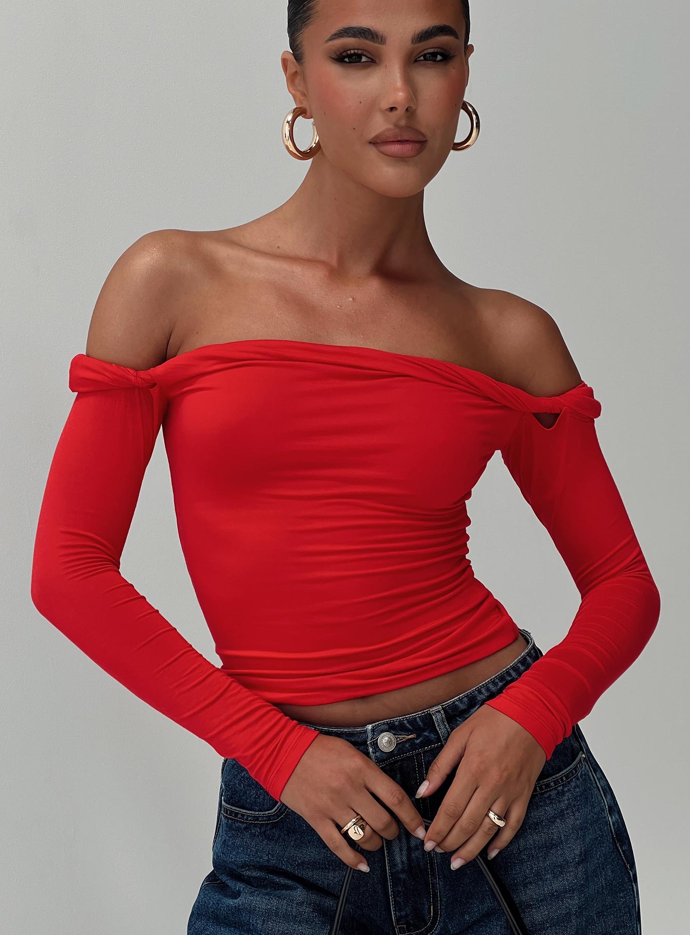 Dusky Long Sleeve Top Red Free Shipping Official