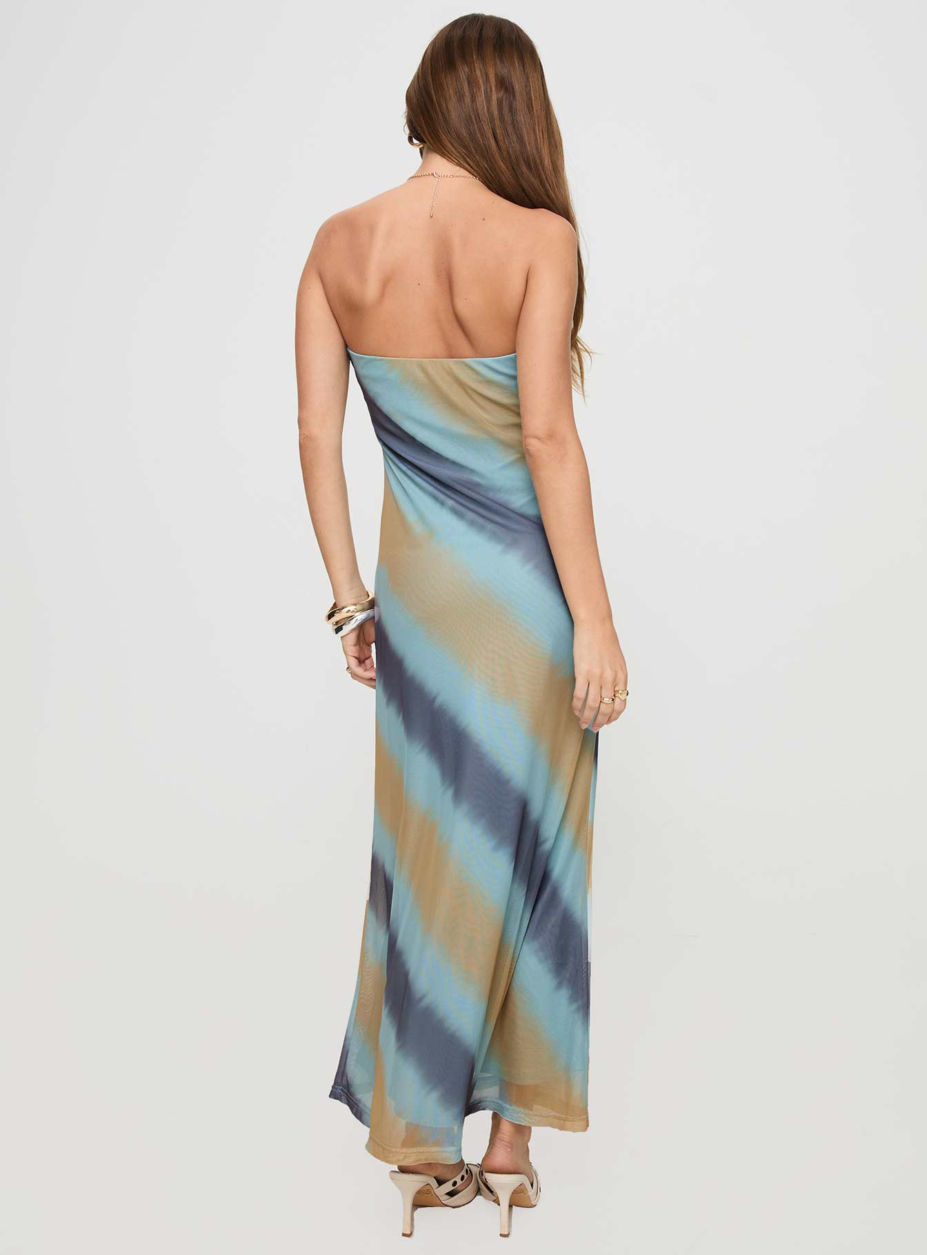 Celik Strapless Maxi Dress Blue / Brown Authentic For Sale