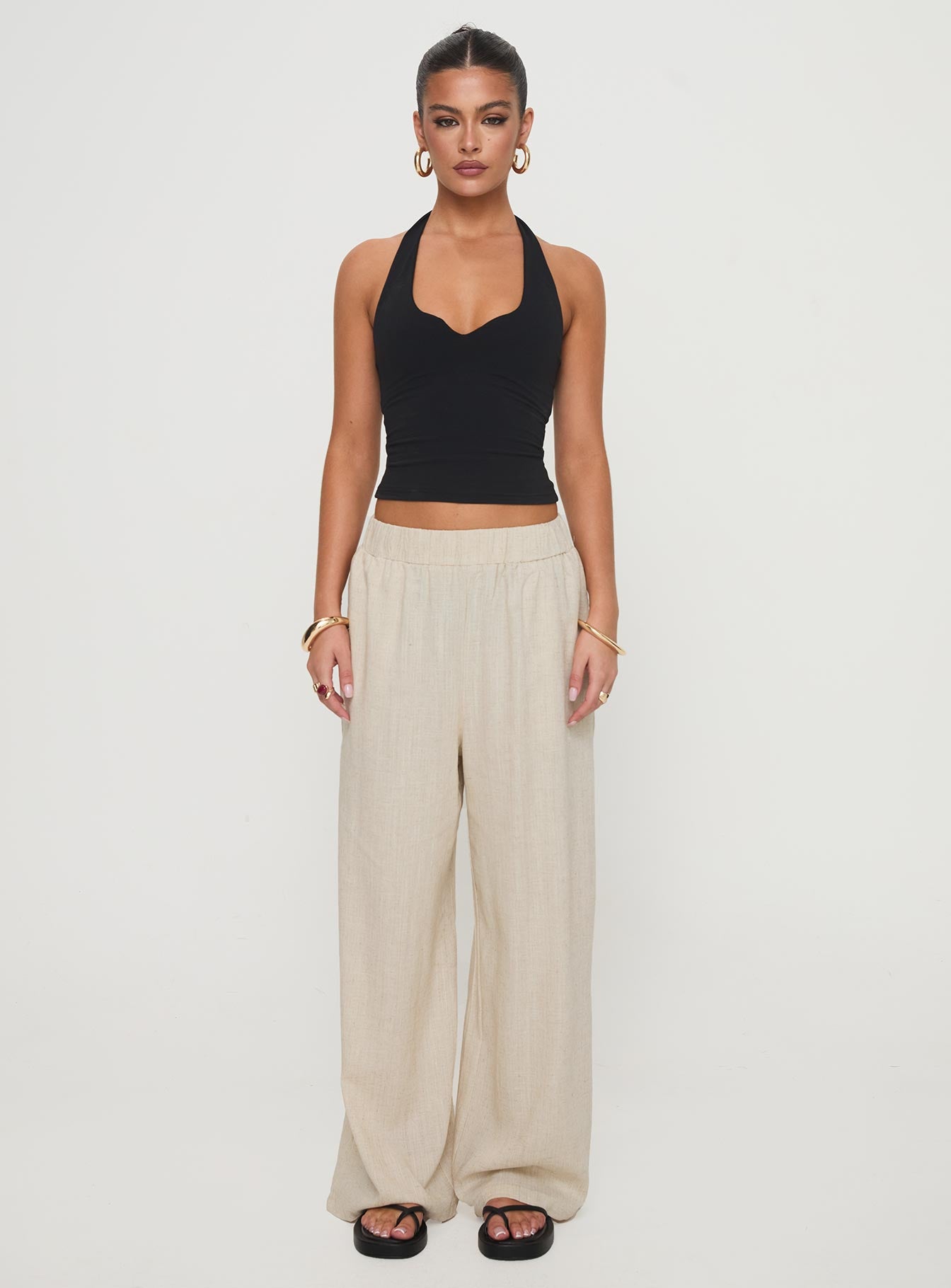 Pellegrini Linen Wide Leg Pants Natural Reliable Online