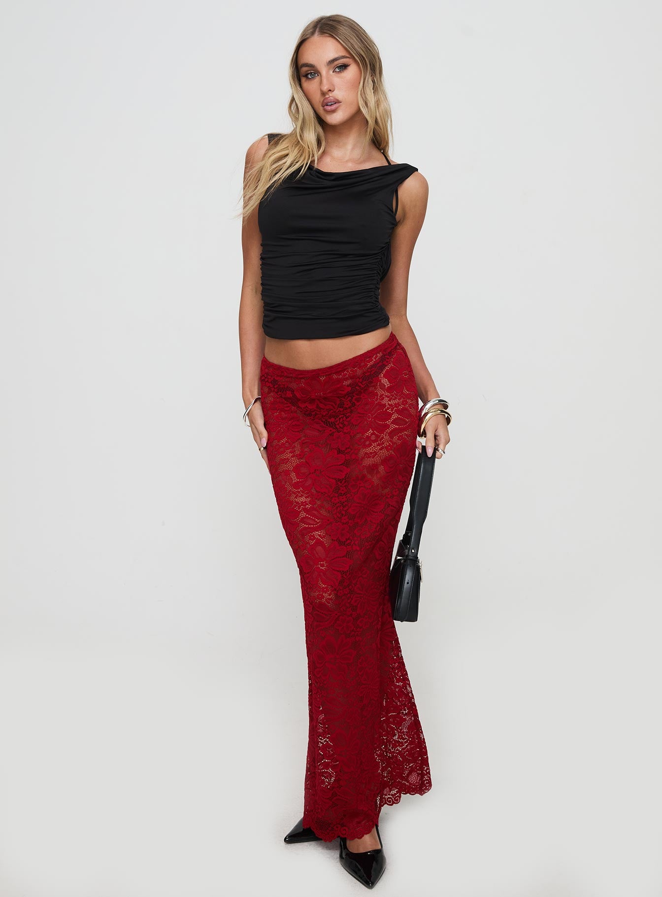 Lombardio Lace Maxi Skirt Burgundy Countdown Package Cheap Online