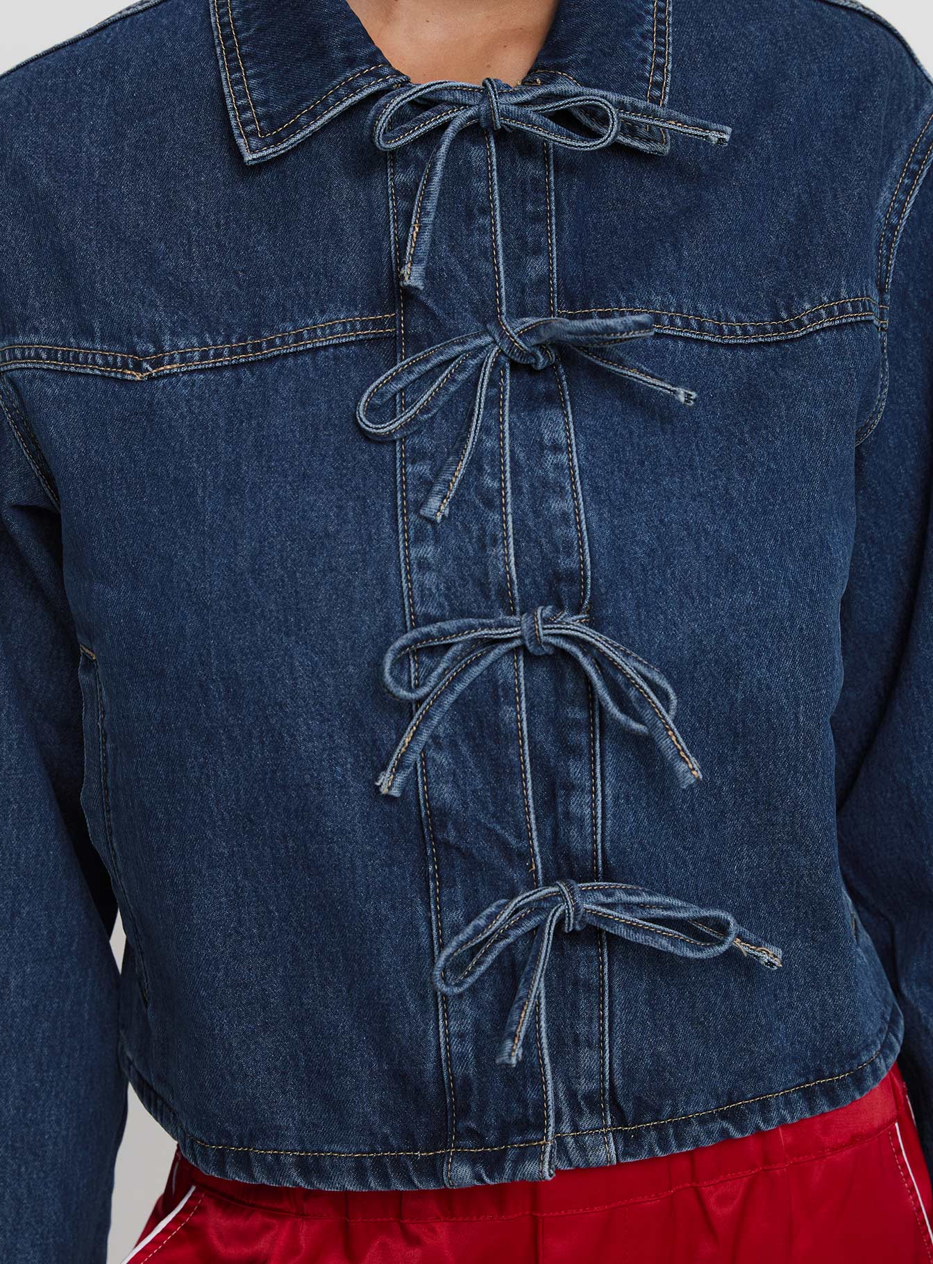 Good On You Bow Detail Jacket Blue Denim Outlet Pay With Paypal