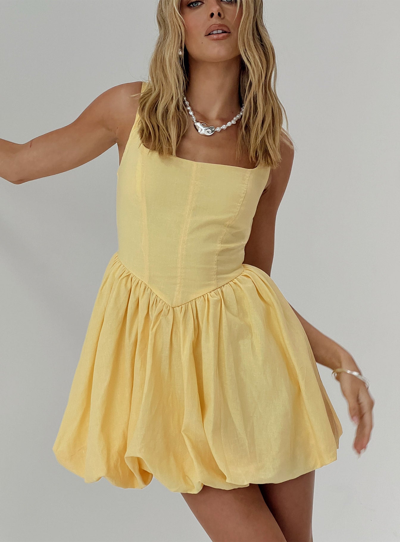 Alcott Bubble Hem Mini Dress Lemon Sale Wiki