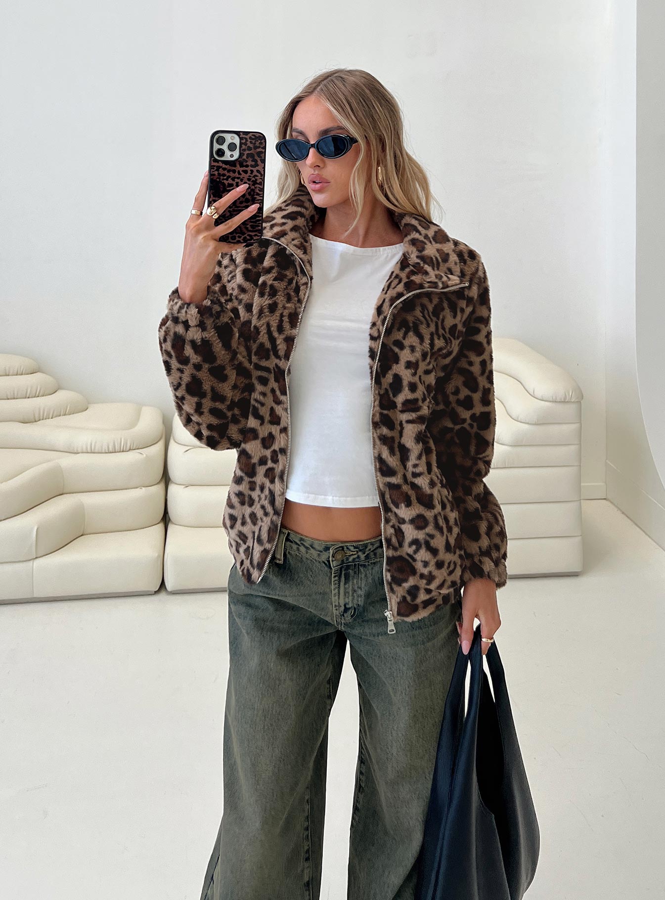 Caine Faux Fur Jacket Leopard Discounts Sale Online