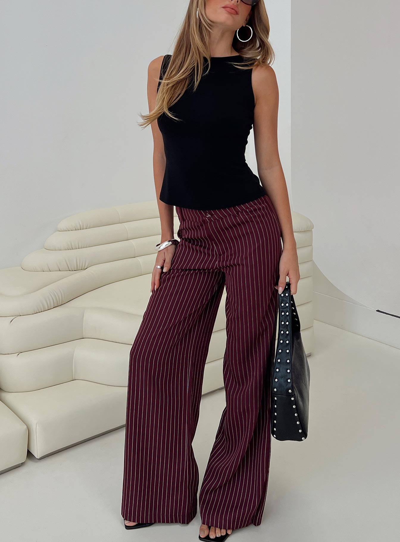 Lorenne Mid Rise Pant Burgundy Pinstripe Wiki Cheap Online