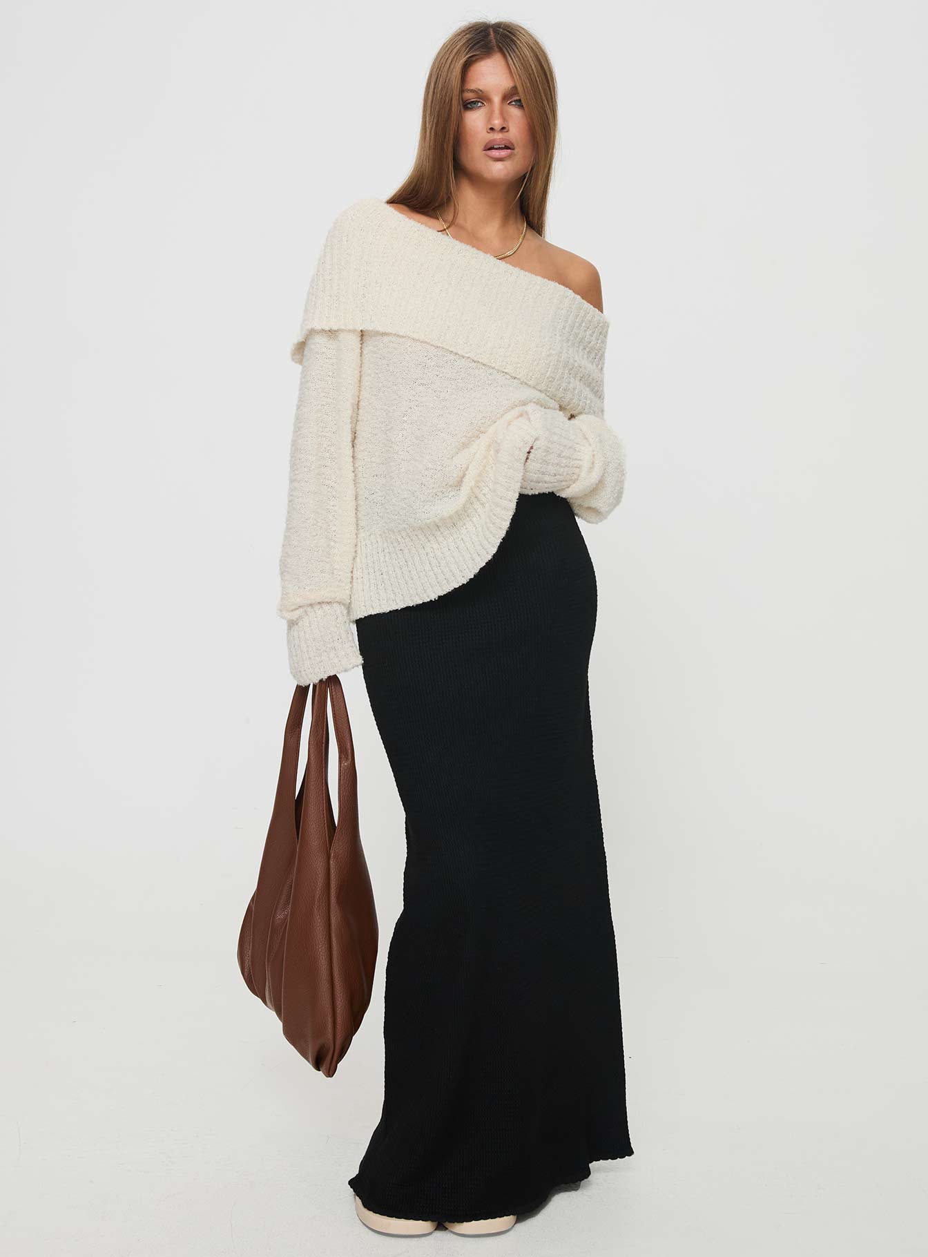 Parkley Boucle Off The Shoulder Sweater Cream Outlet