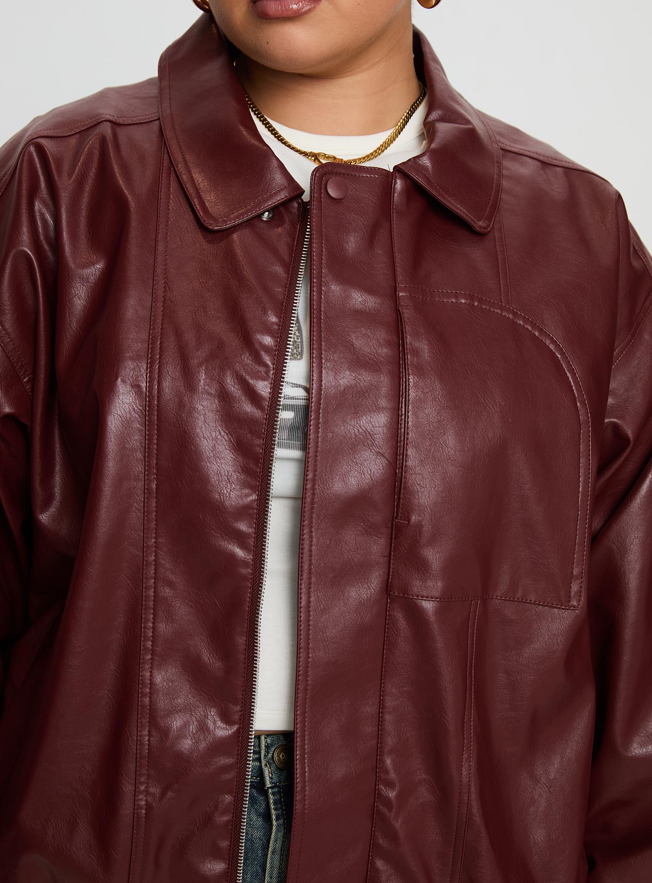 Devija Faux Leather Jacket Burgundy Curve Sale 100% Guaranteed