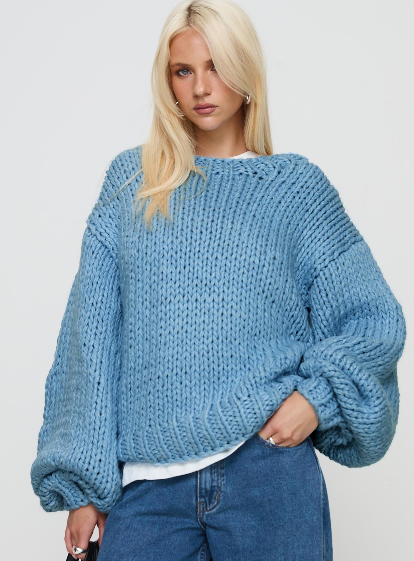 Arrowtown Hand Knit Sweater Blue Cheap Affordable