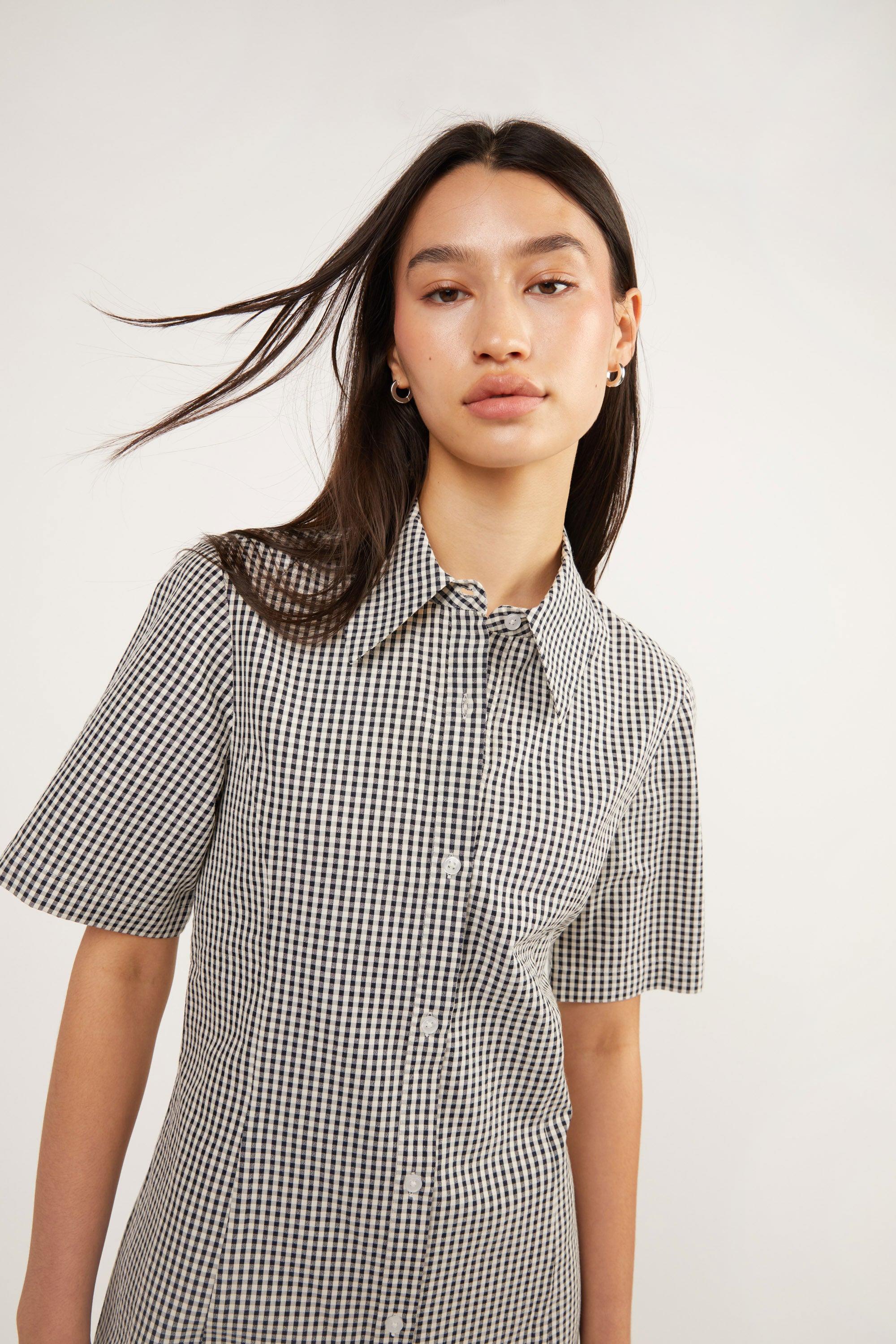 COLLARED MINI GINGHAM DRESS Genuine For Sale