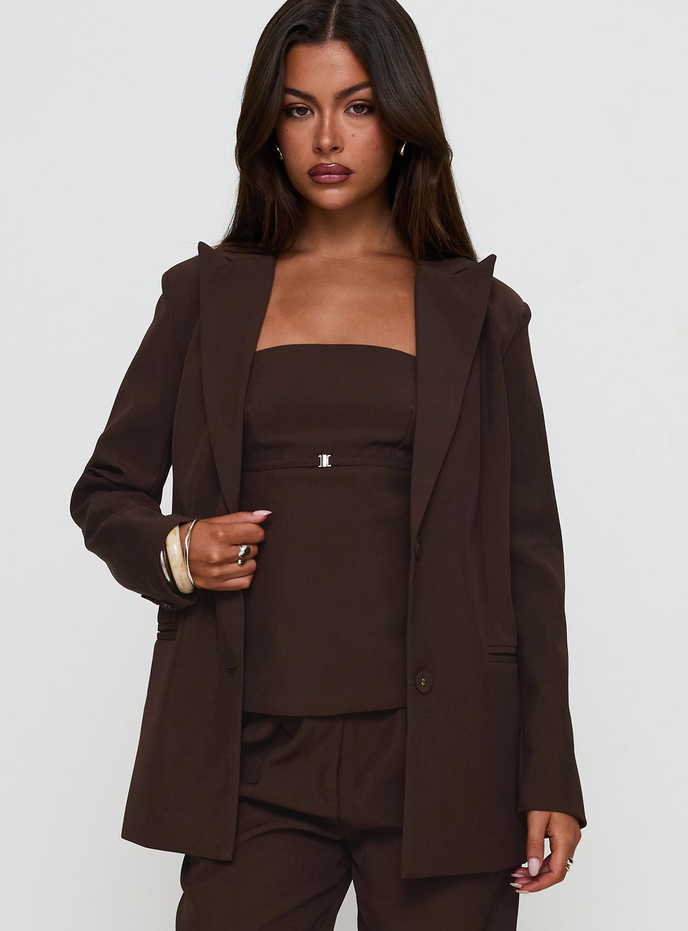 Crowd Pleaser Oversized Blazer Chocolate 100% Authentic For Sale