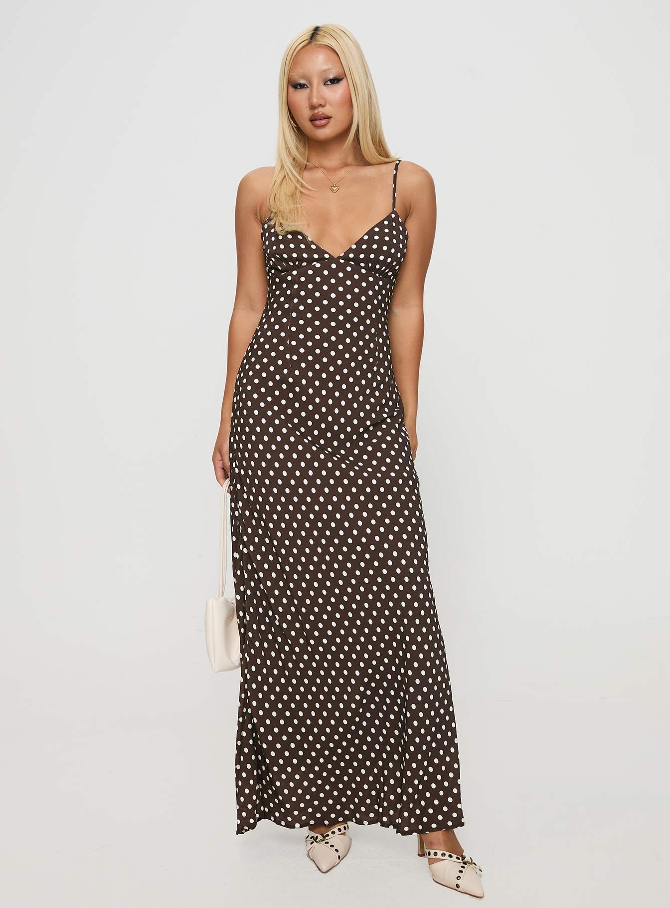 Jorjana Polka Maxi Dress Brown / White Outlet Best Sale